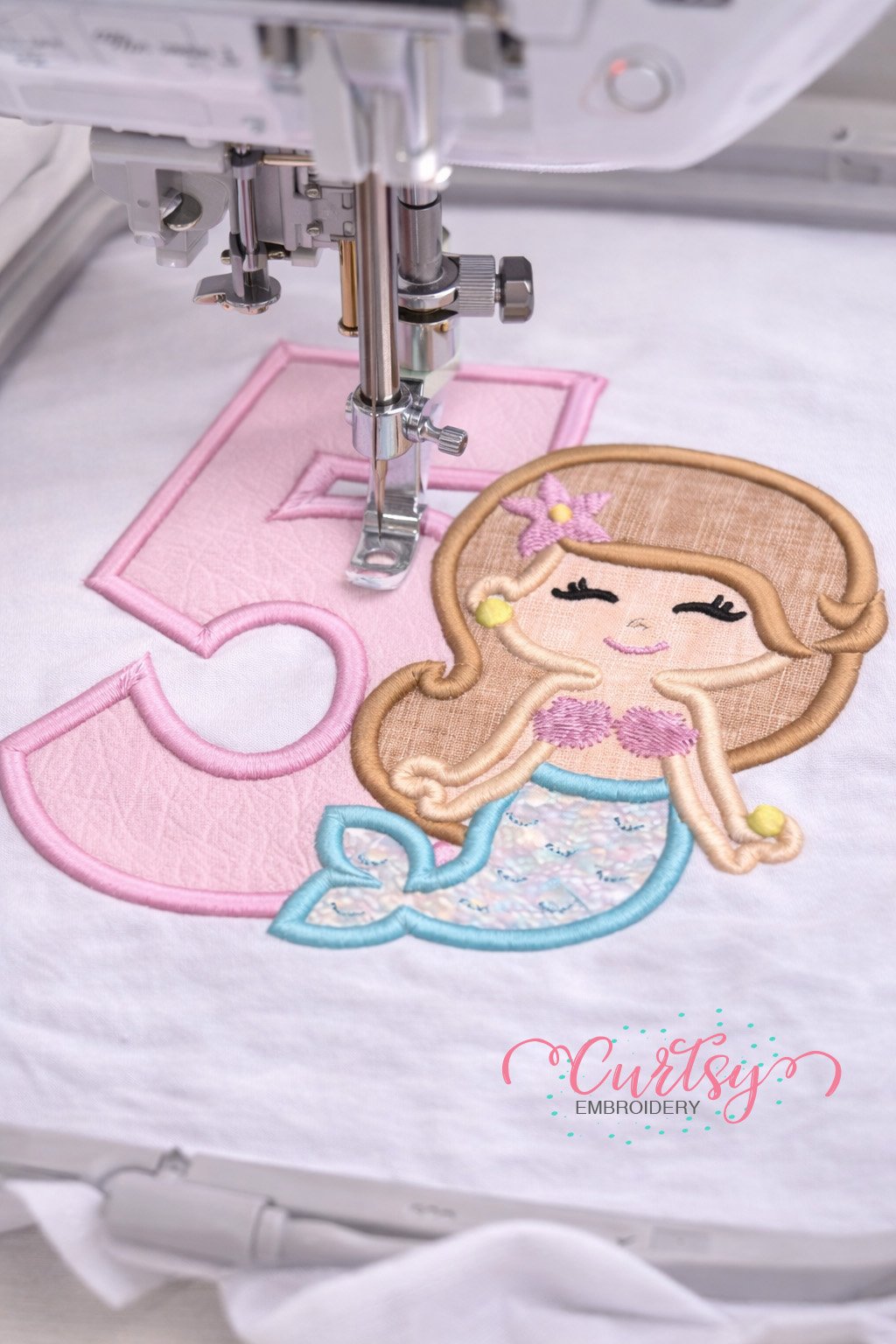 5th Birthday Mermaid Embroidery Applique Design Logo 3