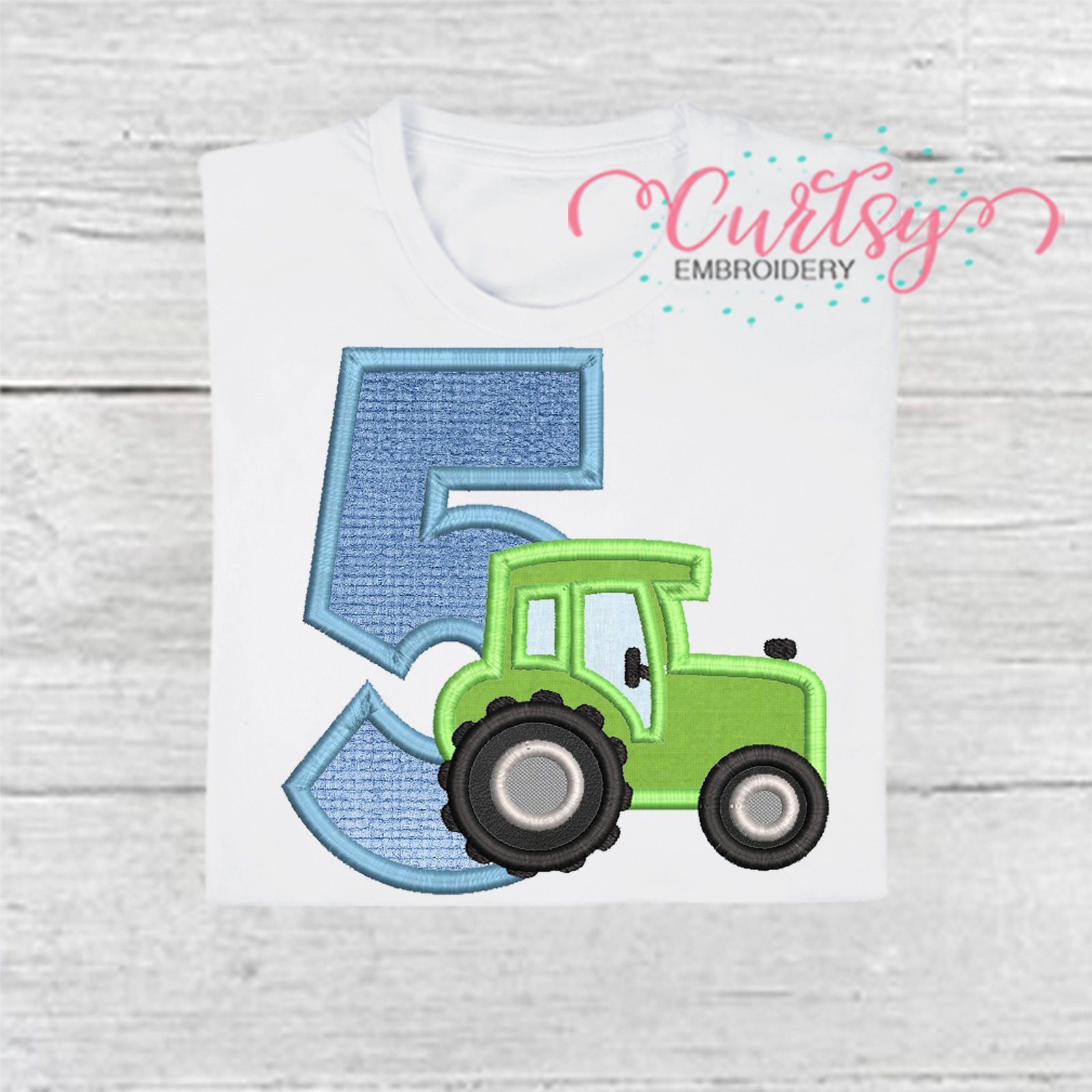 5th Birthday Tractor Applique Embroidery Design 2000