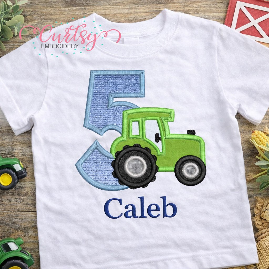5th Birthday Tractor Applique Embroidery Design Logo 1