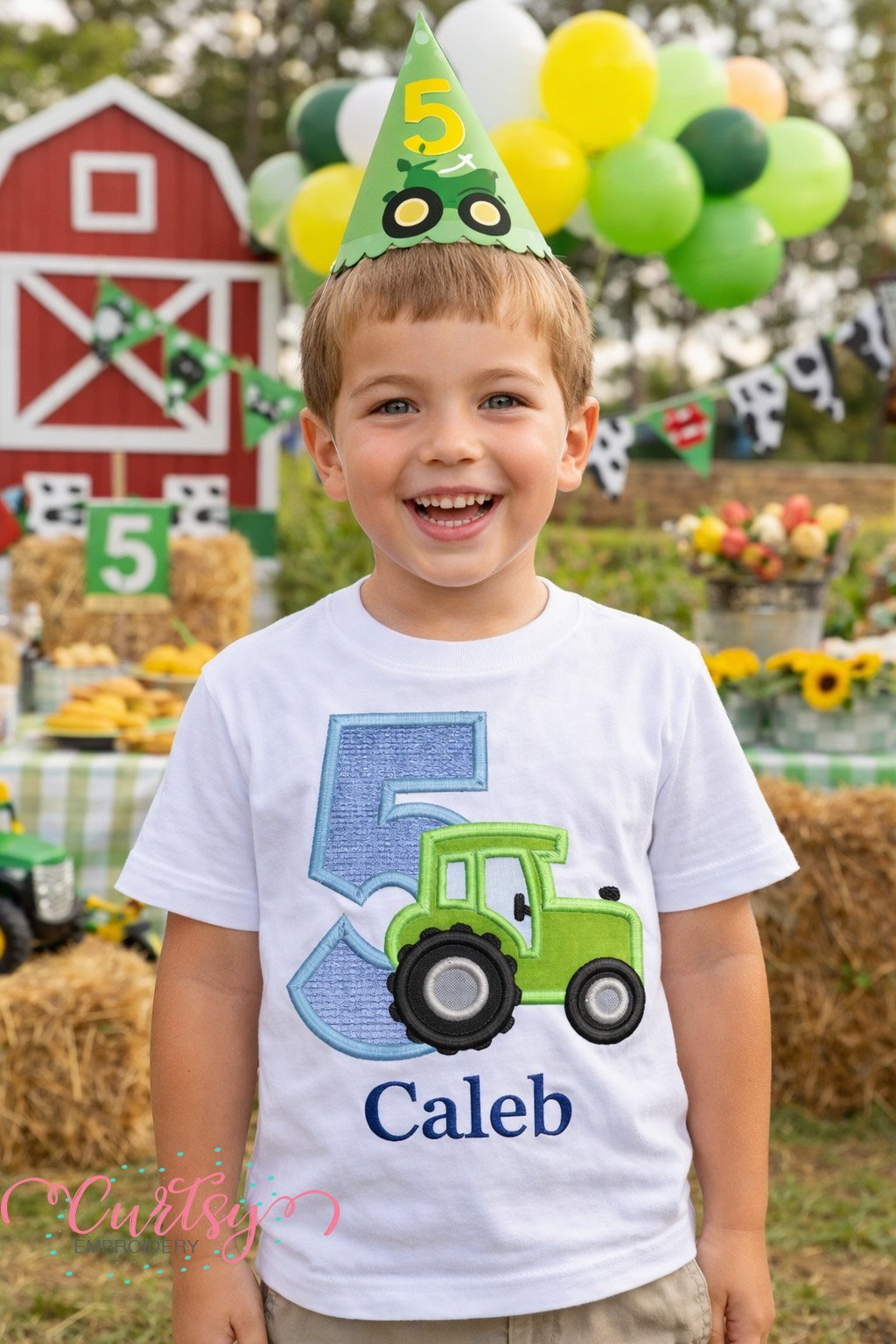 5th Birthday Tractor Applique Embroidery Design Logo 2