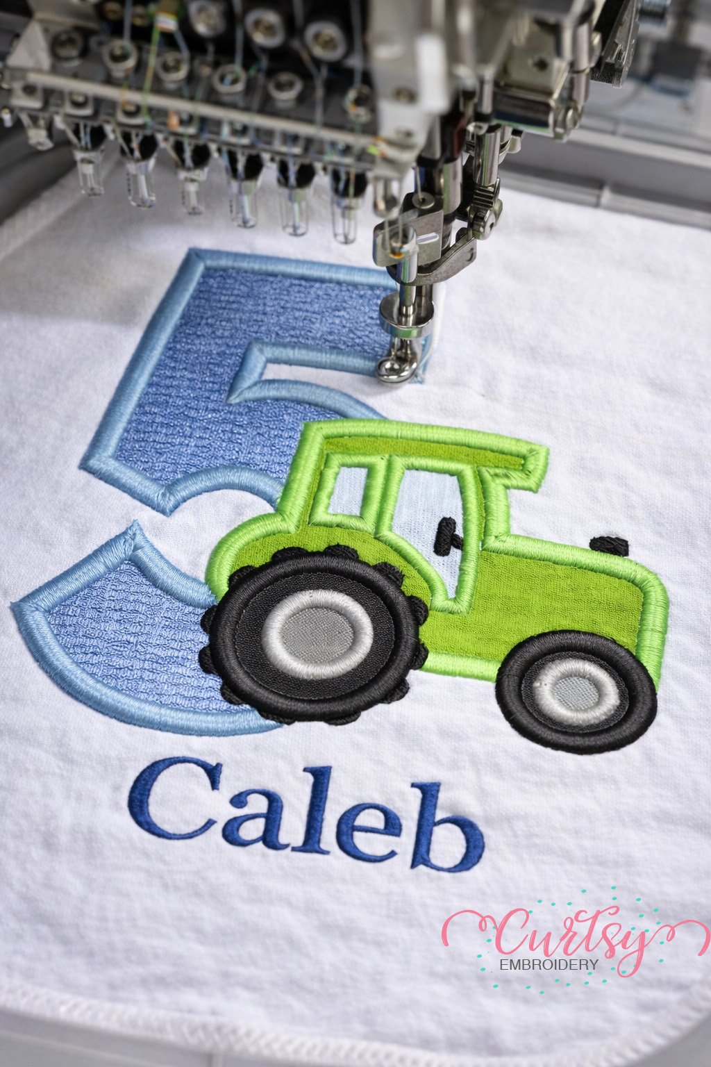 5th Birthday Tractor Applique Embroidery Design Logo 3