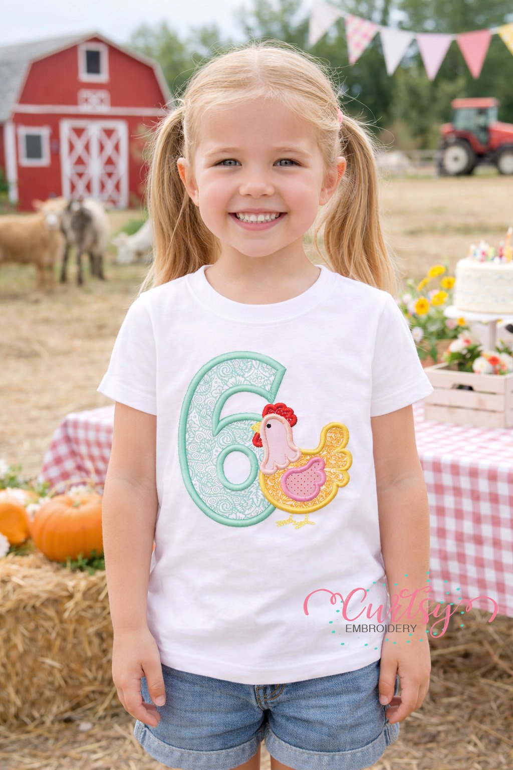 6th Birthday Chicken Applique Picture Logo 2