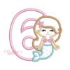6th Birthday Mermaid Applique Embroidery Design 2