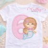 6th Birthday Mermaid Embroidery Applique Design Logo 1