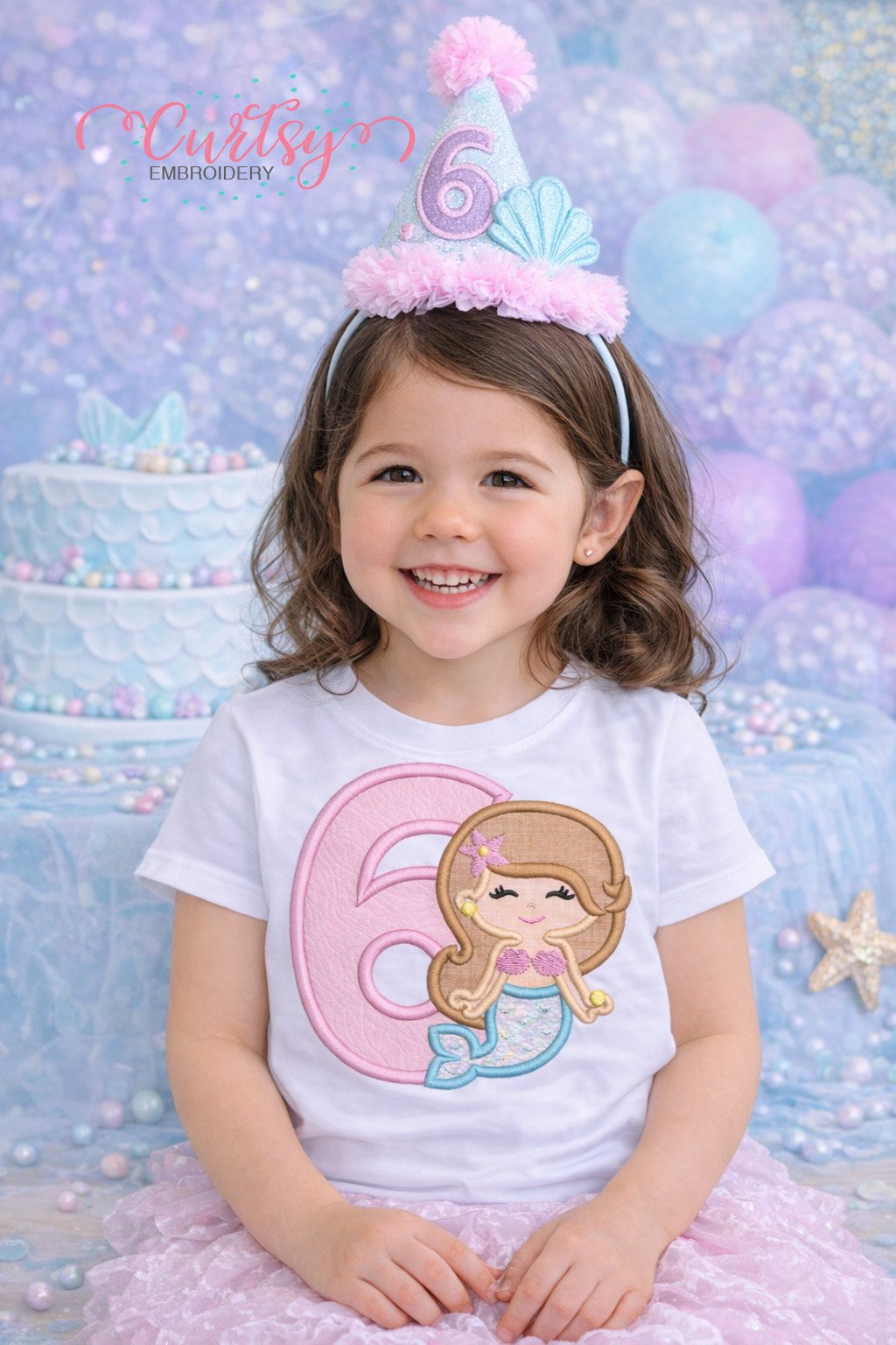 6th Birthday Mermaid Embroidery Applique Design Logo 2
