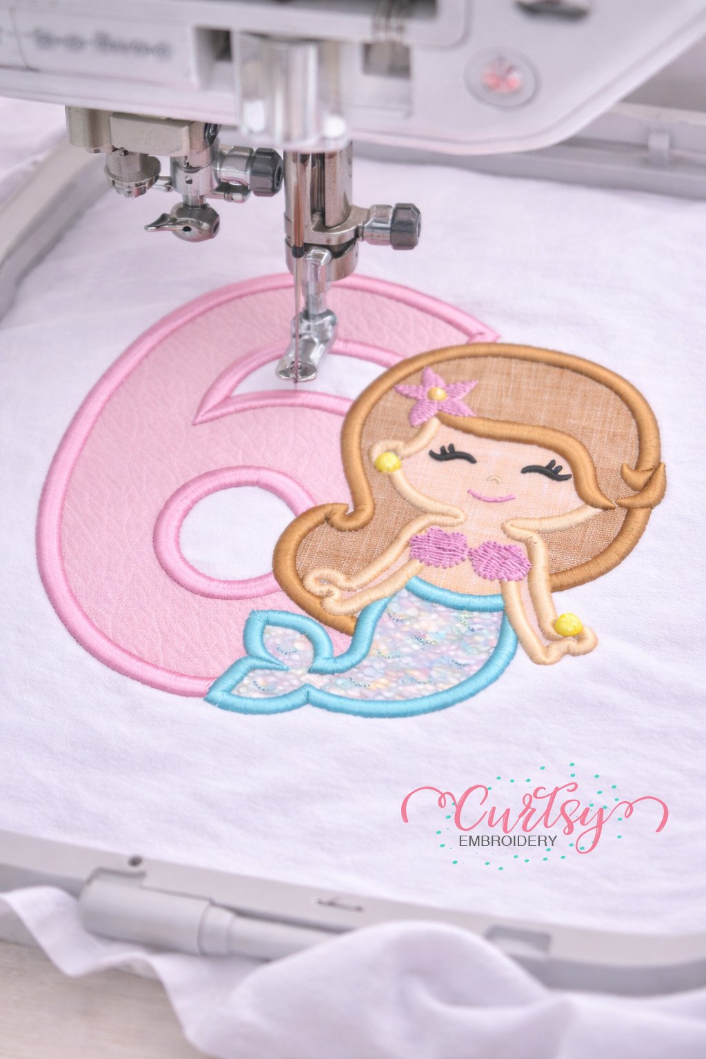 6th Birthday Mermaid Embroidery Applique Design Logo 3