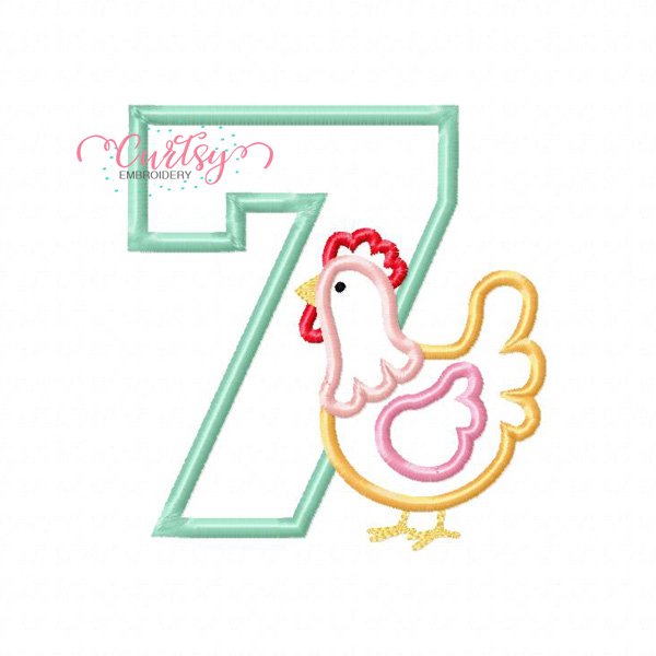 7th Birthday Chicken Applique Design 7th Birthday Chicken Applique Design