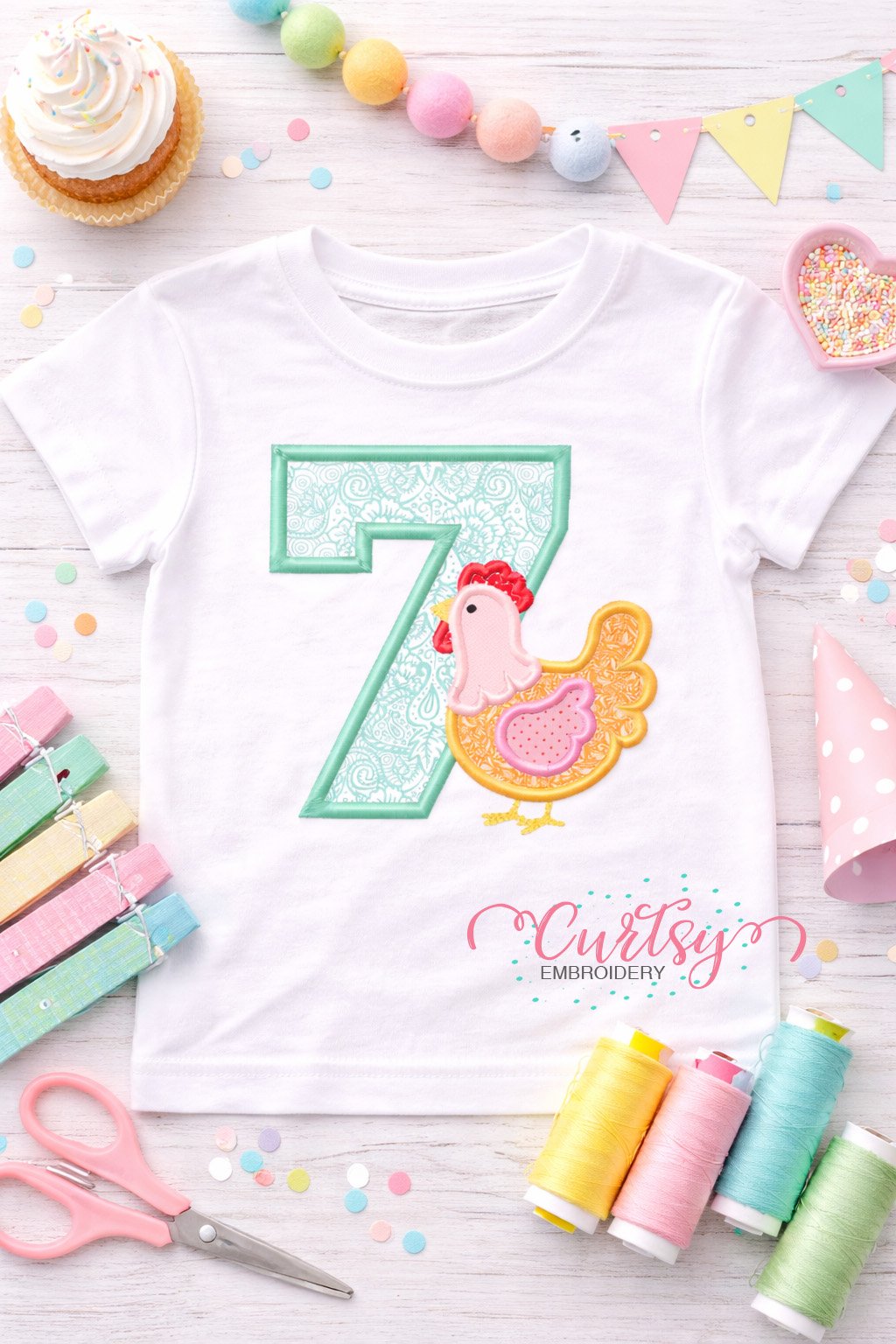 7th Birthday Chicken Applique Embroidery Design Logo 1 7th Birthday Chicken Applique Embroidery Design Logo 1