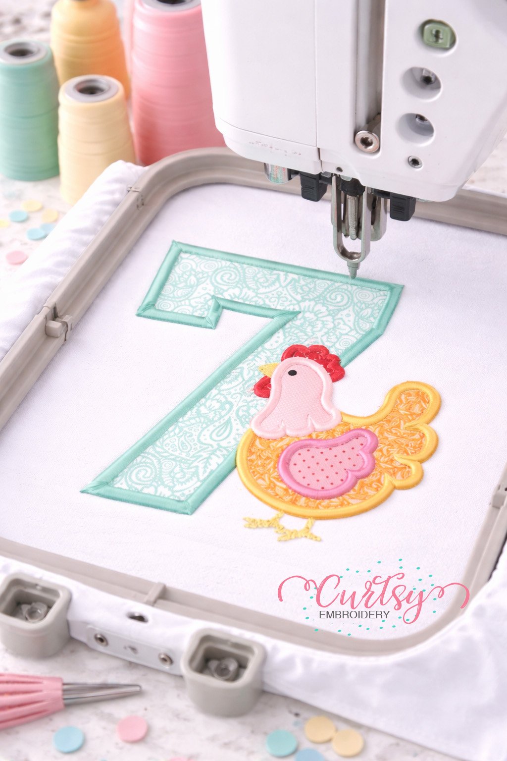 7th Birthday Chicken Applique Embroidery Design Logo 2 7th Birthday Chicken Applique Embroidery Design Logo 2