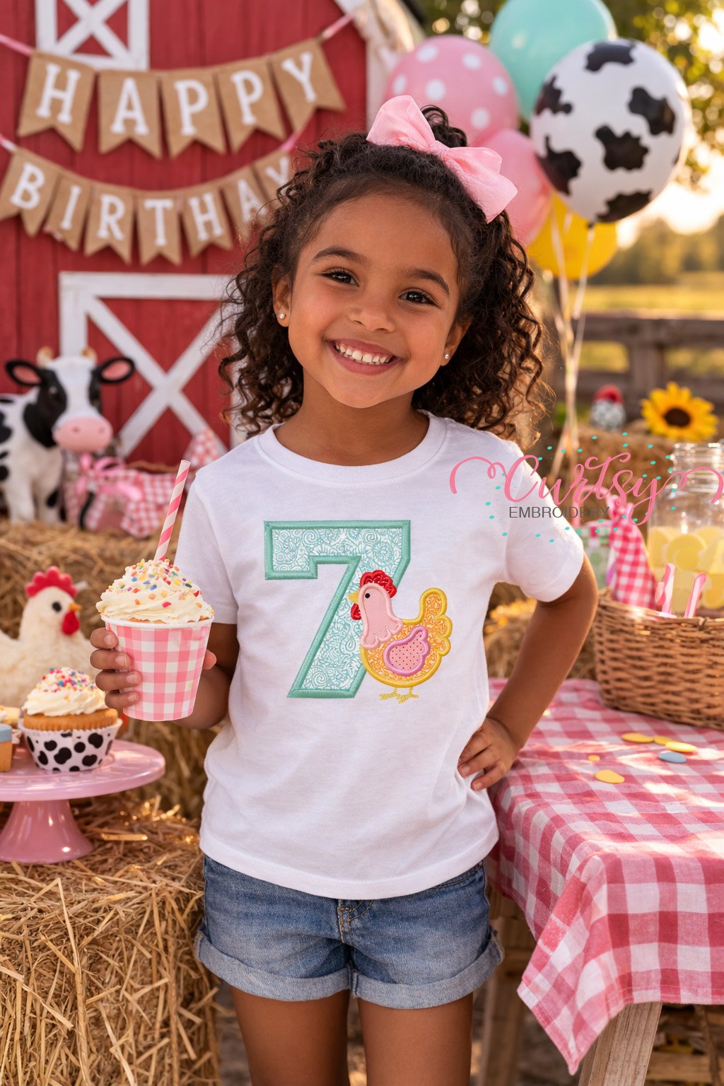 7th Birthday Chicken Applique Embroidery Design Logo 3 7th Birthday Chicken Applique Embroidery Design Logo 3