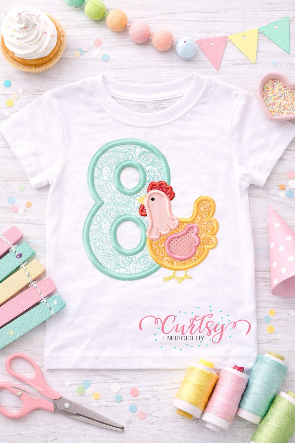 8th Birthday Chicken Applique Design Picture Logo 1 8th Birthday Chicken Applique Design Picture Logo 1