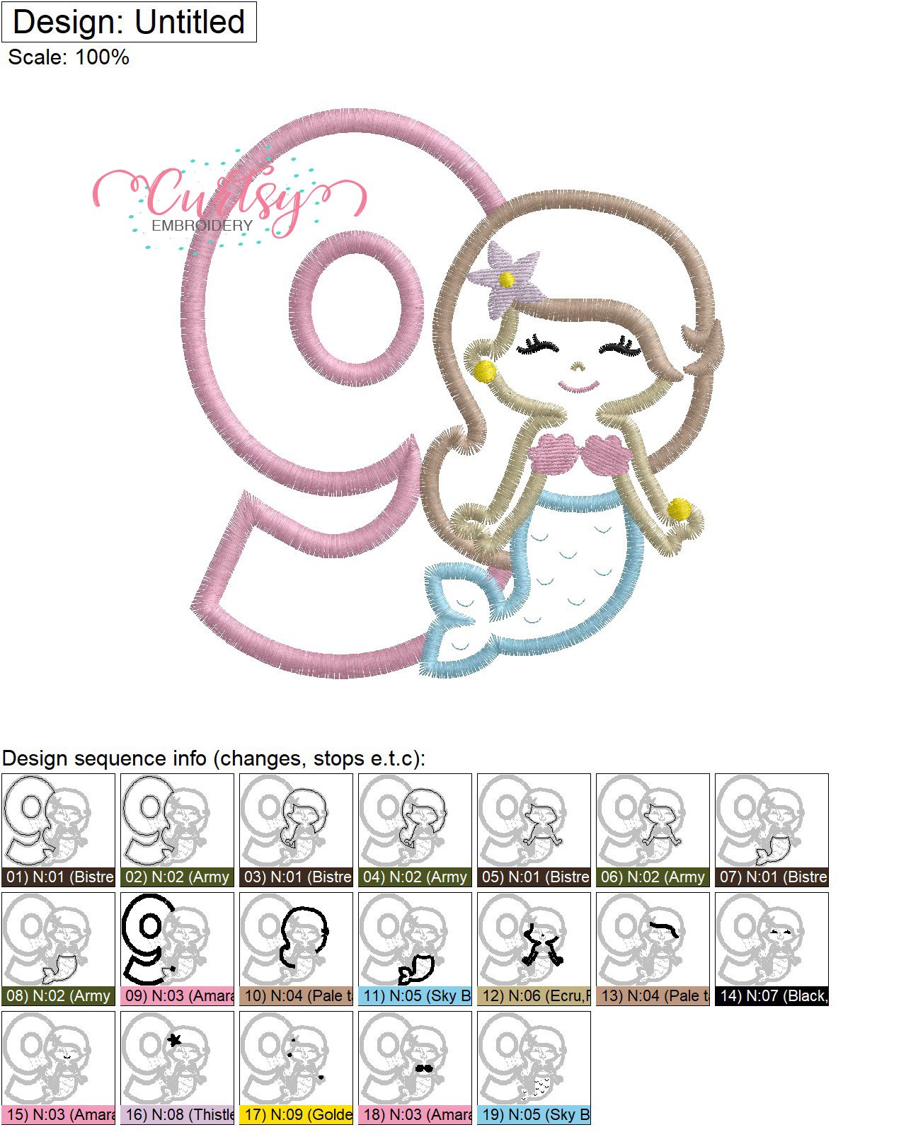 9 Mermaid Applique Stitch Map