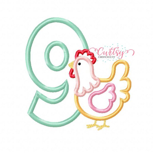 9th Birthday Chicken Applique Design 9th Birthday Chicken Applique Design