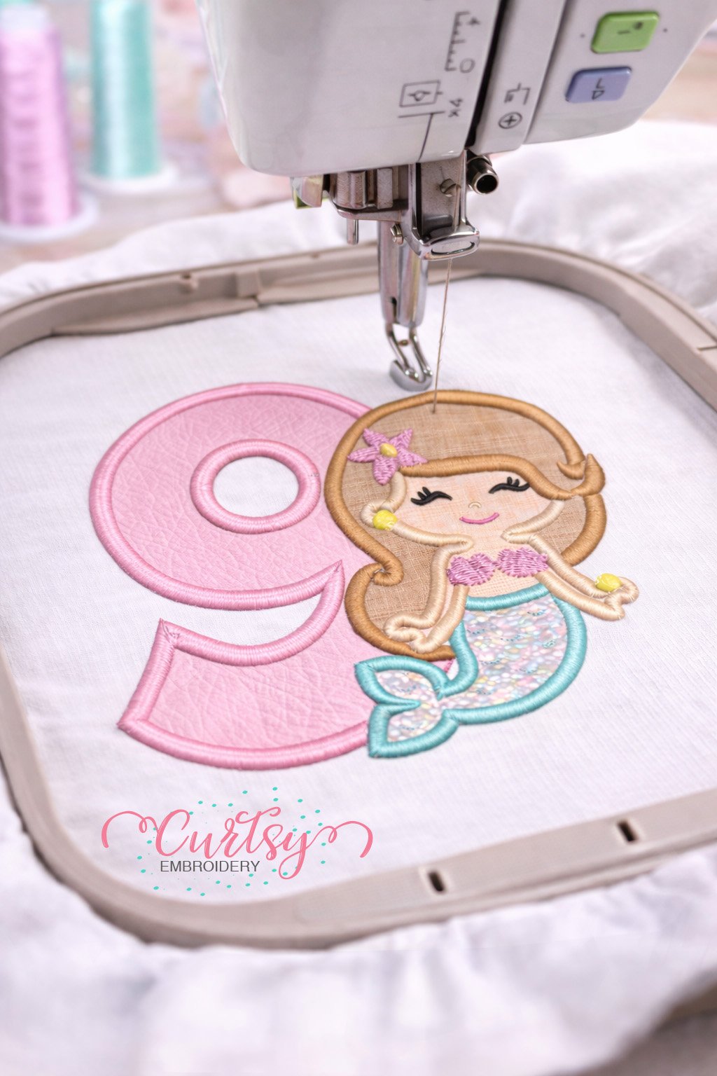 9th Birthday Mermaid Applique Embrdoidery Design Logo 3