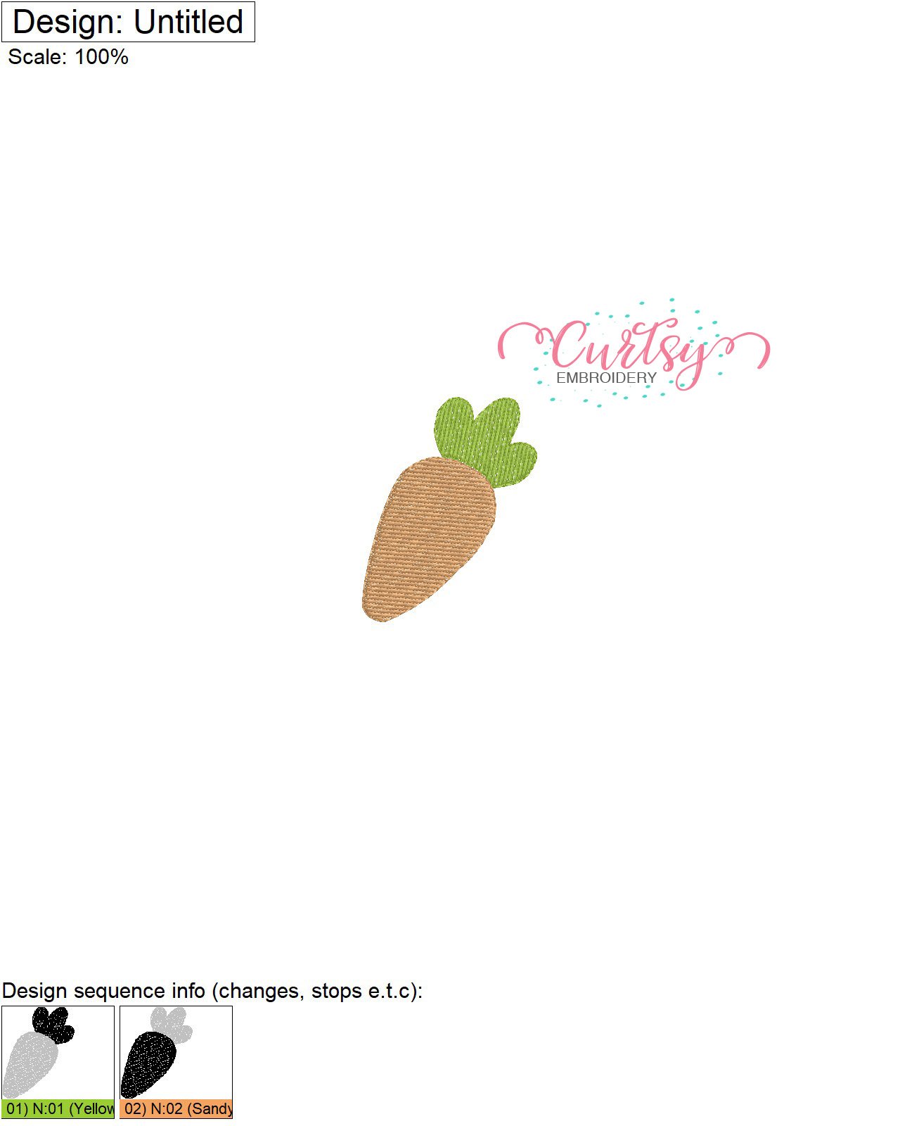 Carrot Mini Embroidery Design Stitch Map