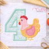 Fourth Birthday Chicken Embroidery Applique Logo 1