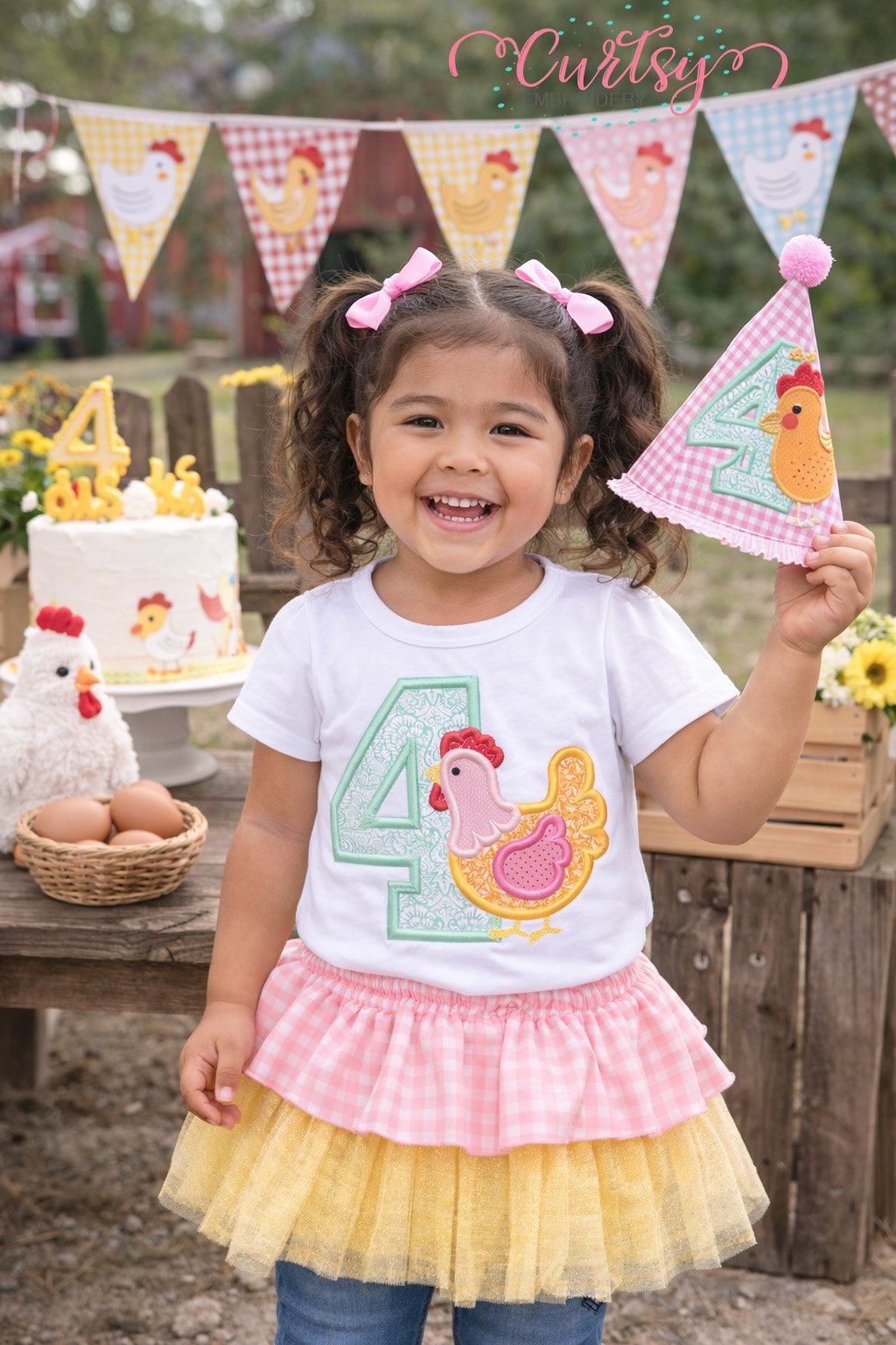 Fourth Birthday Chicken Embroidery Applique Logo 2