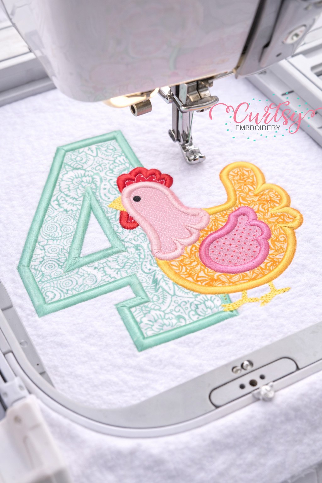 Fourth Birthday Chicken Embroidery Applique Logo 3