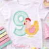 Ninth Birthday Chicken Applique Embroidery Design Logo 1