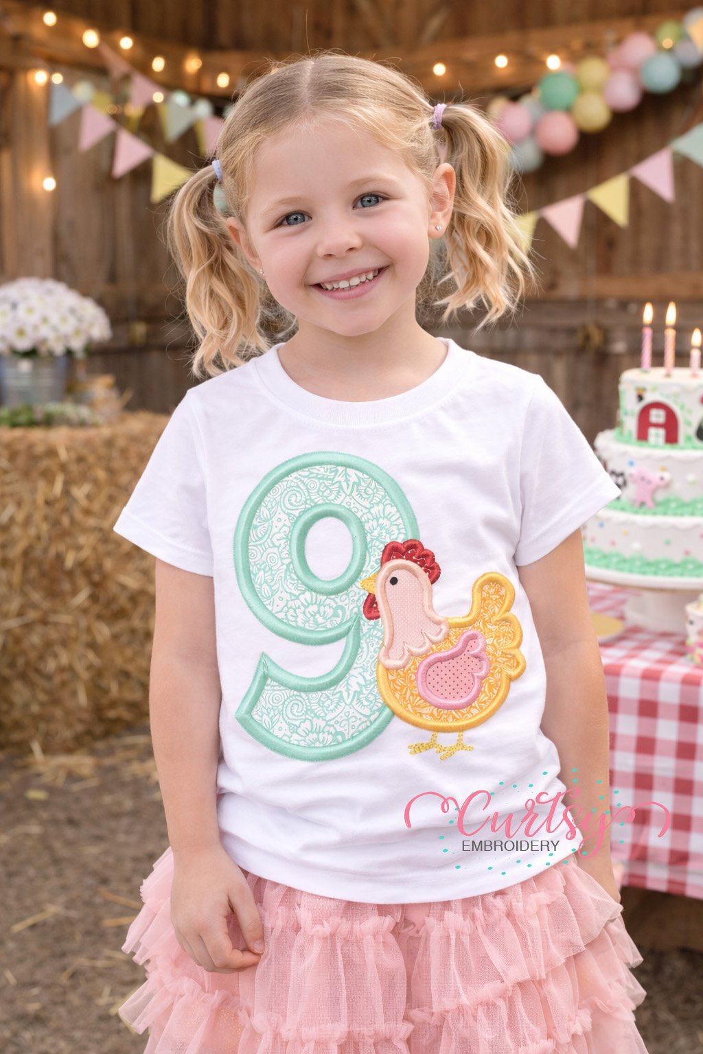 Ninth Birthday Chicken Applique Embroidery Design Logo 2 Ninth Birthday Chicken Applique Embroidery Design Logo 2