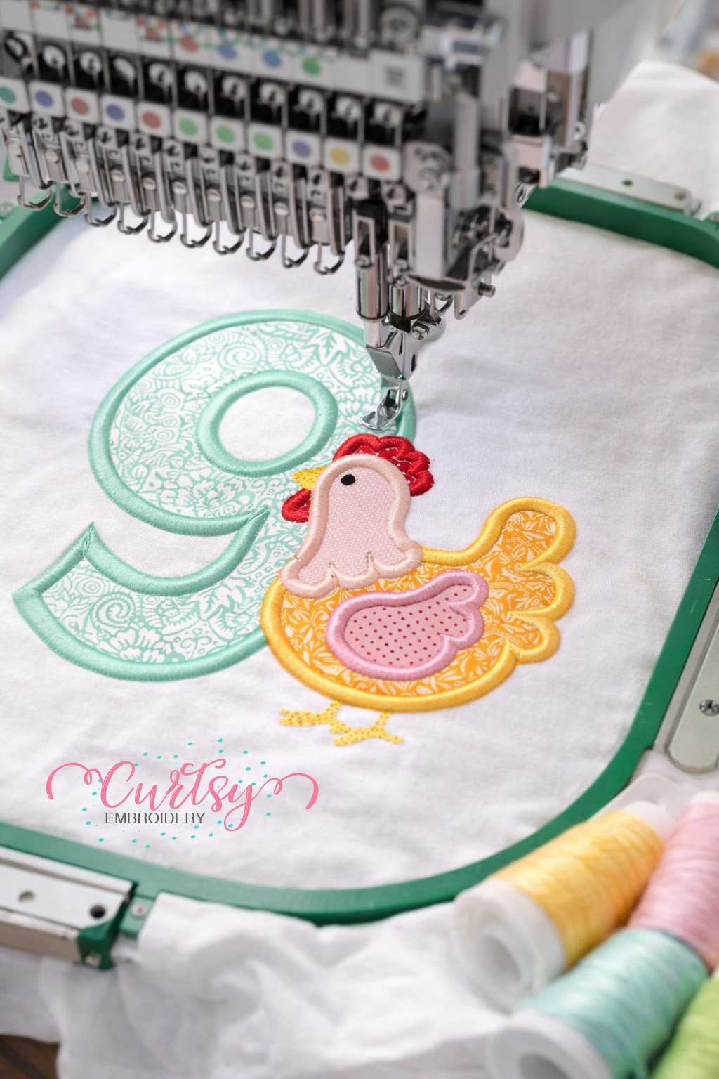 Ninth Birthday Chicken Applique Embroidery Design Logo 3 Ninth Birthday Chicken Applique Embroidery Design Logo 3