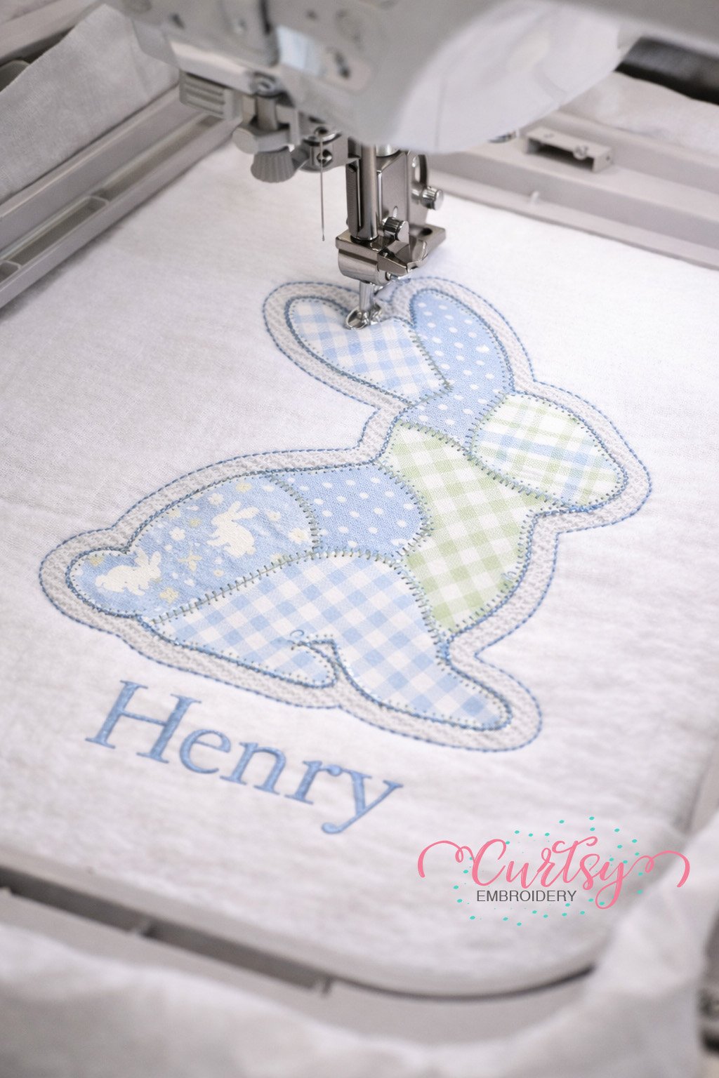 Patchwork Boy Bunny Applique Design Logo 1