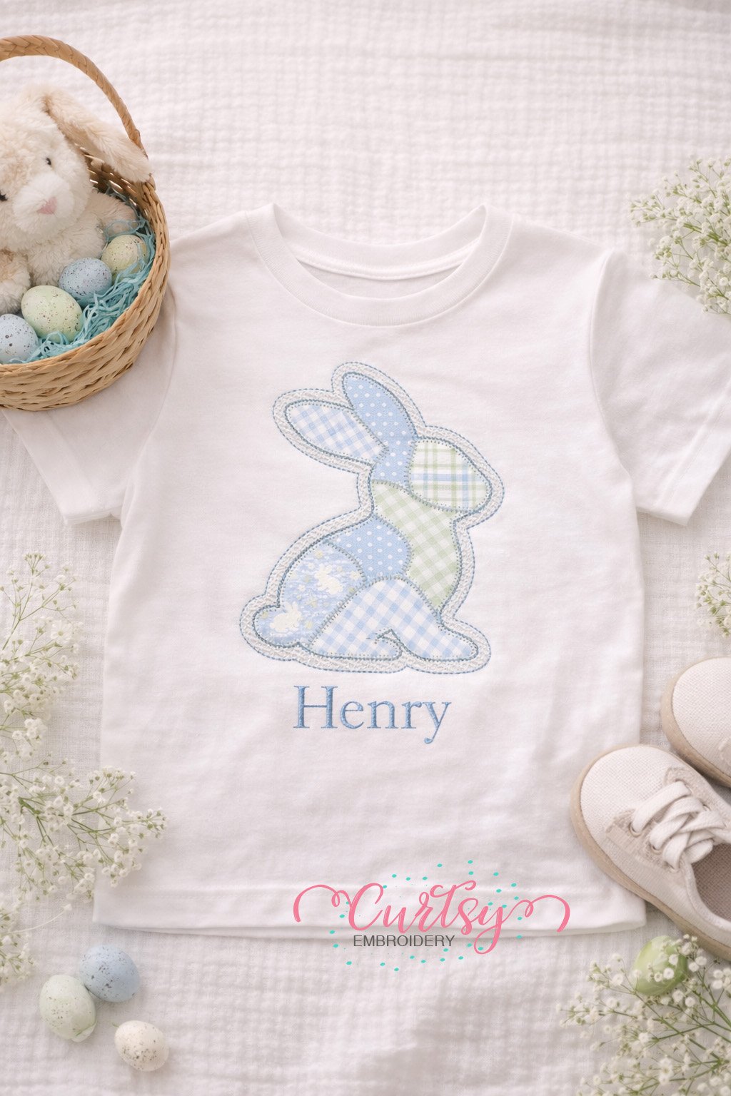 Patchwork Boy Bunny Applique Design Logo 2