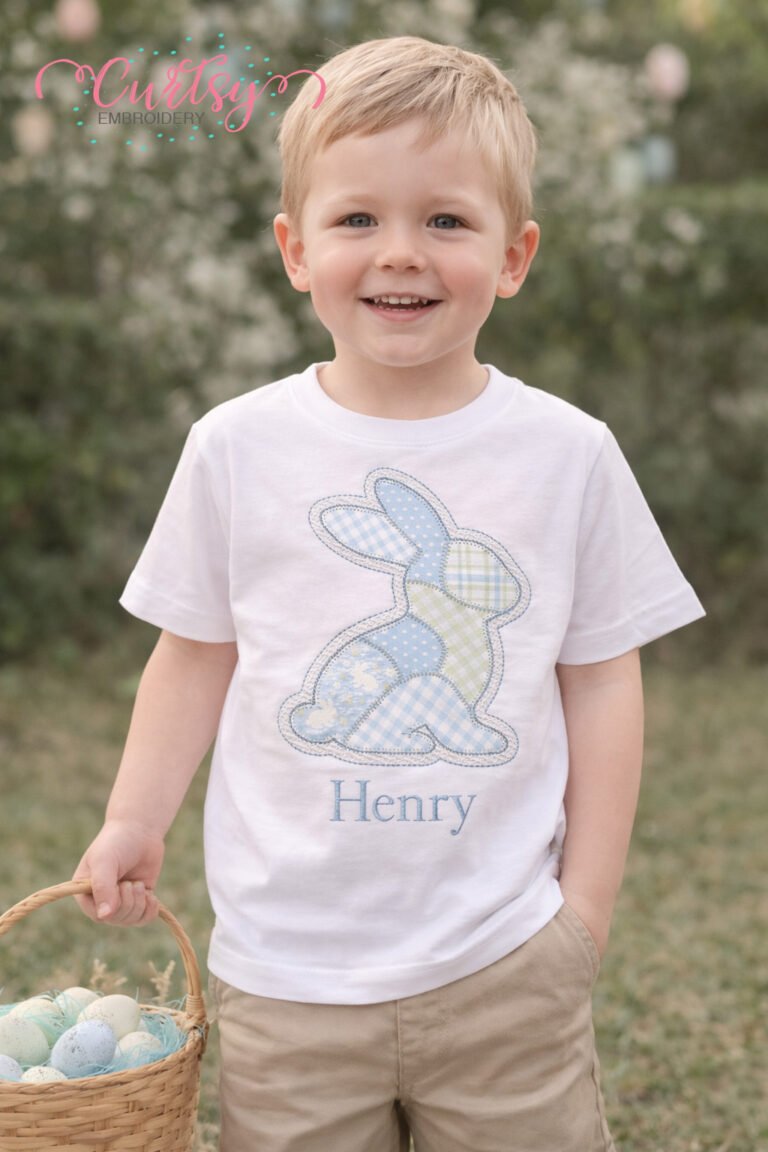 Patchwork Boy Bunny Applique Design Logo 3