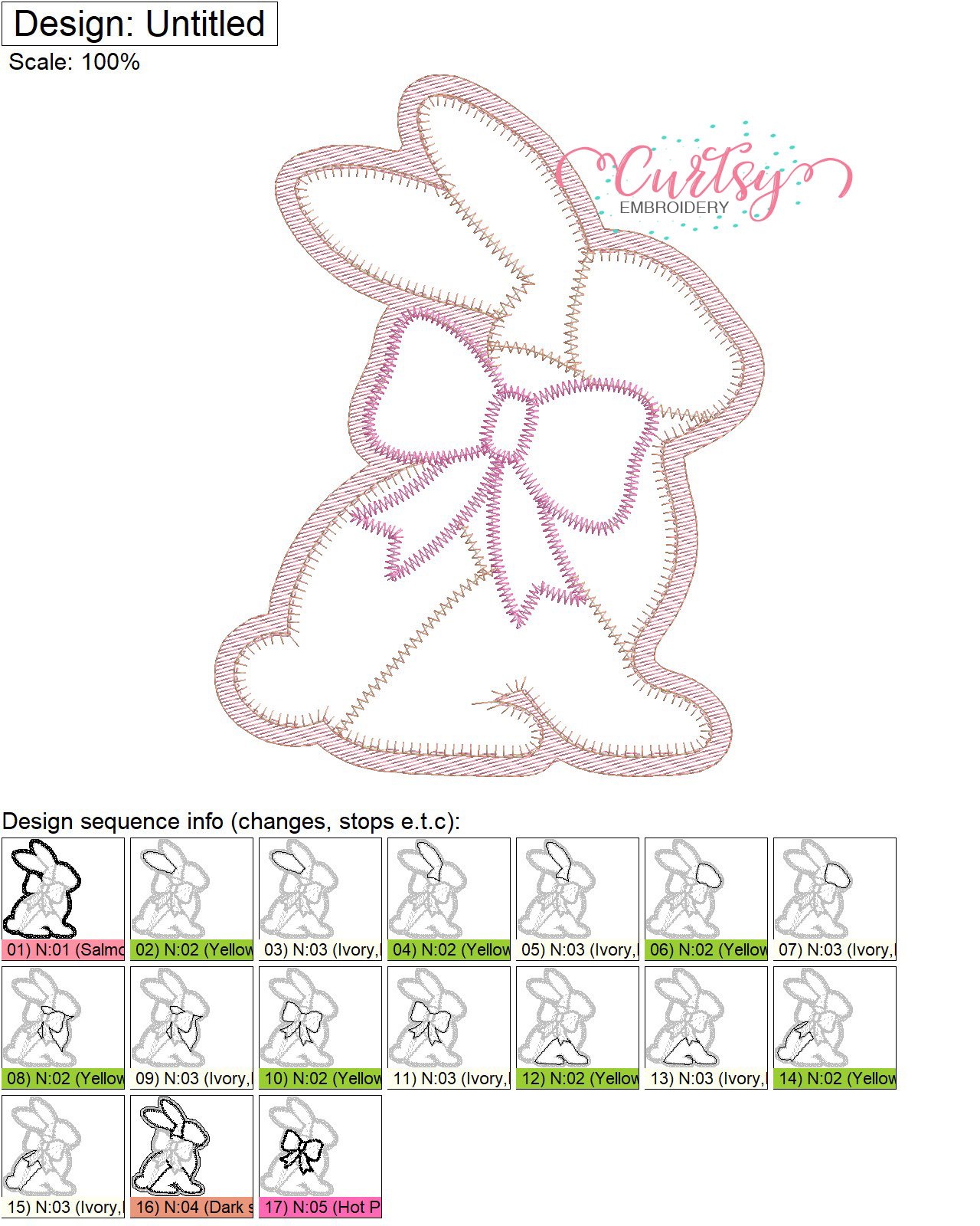 Patchwork Girl Bunny Applique Stitch Map