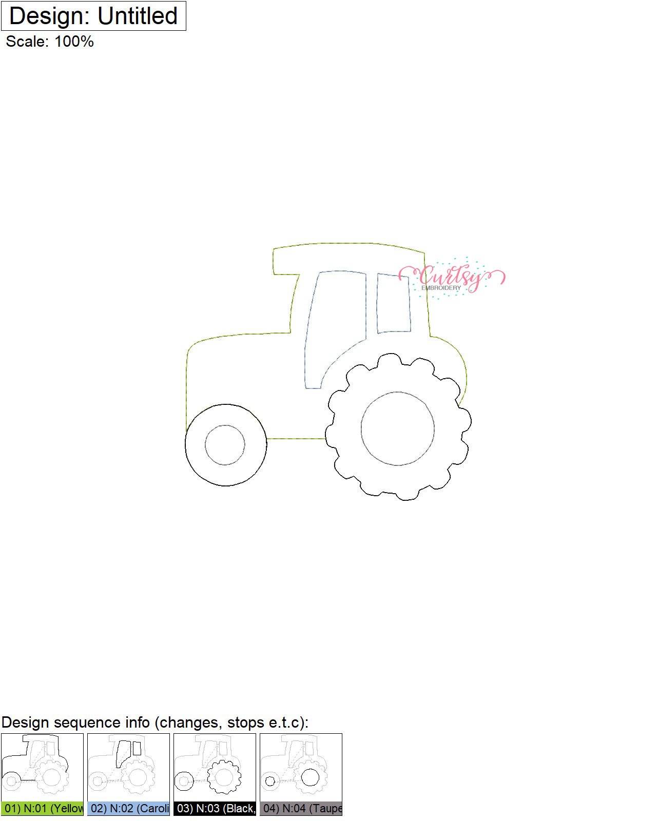 Tractor Outline Mini Embroidery Stitch Map