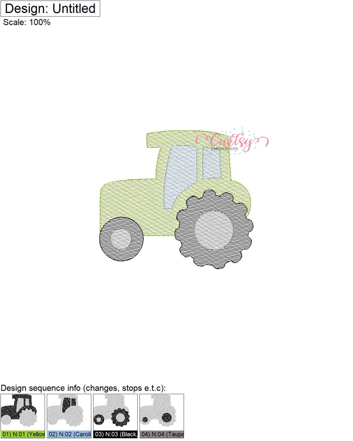 Tractor Mini Embroidery Design Set – 5 Sizes Filled & Outline