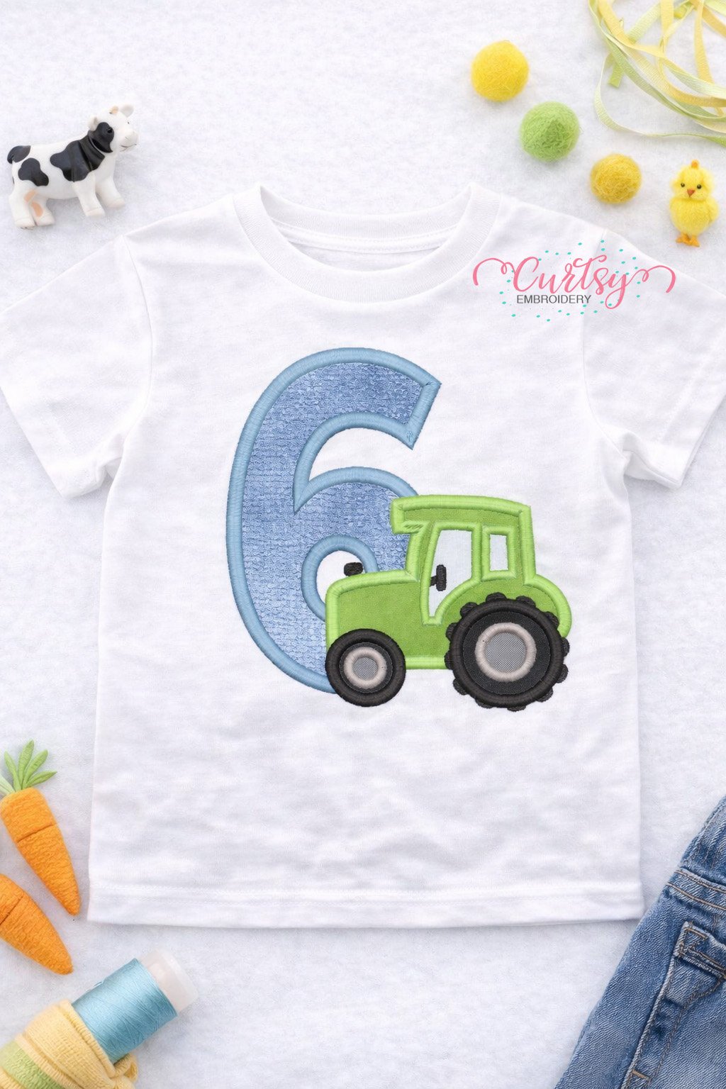 6th Birthday Tractor Applique Design _ Logo 1