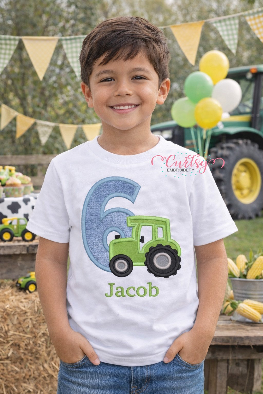 6th Birthday Tractor Applique Design _ Logo 2