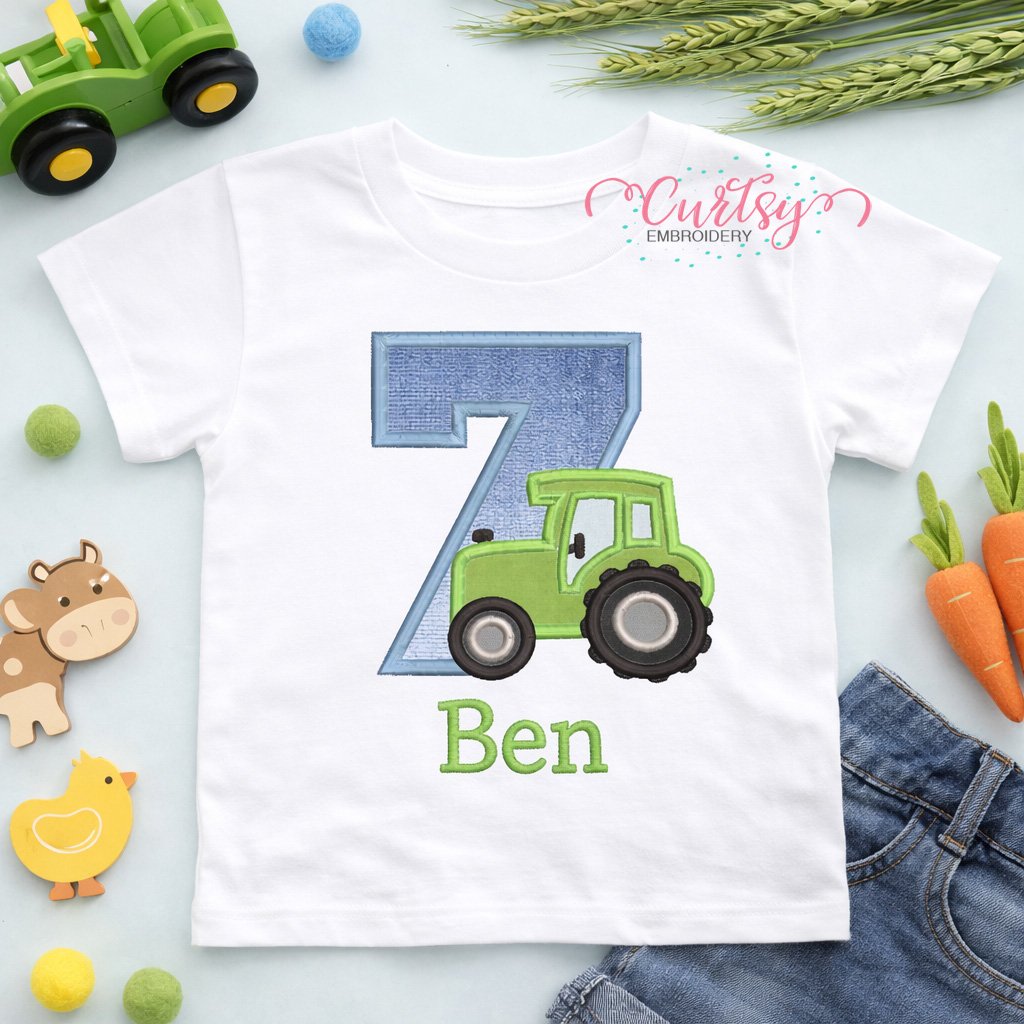 7th Birthday Tractor Applique Design _ Logo 1