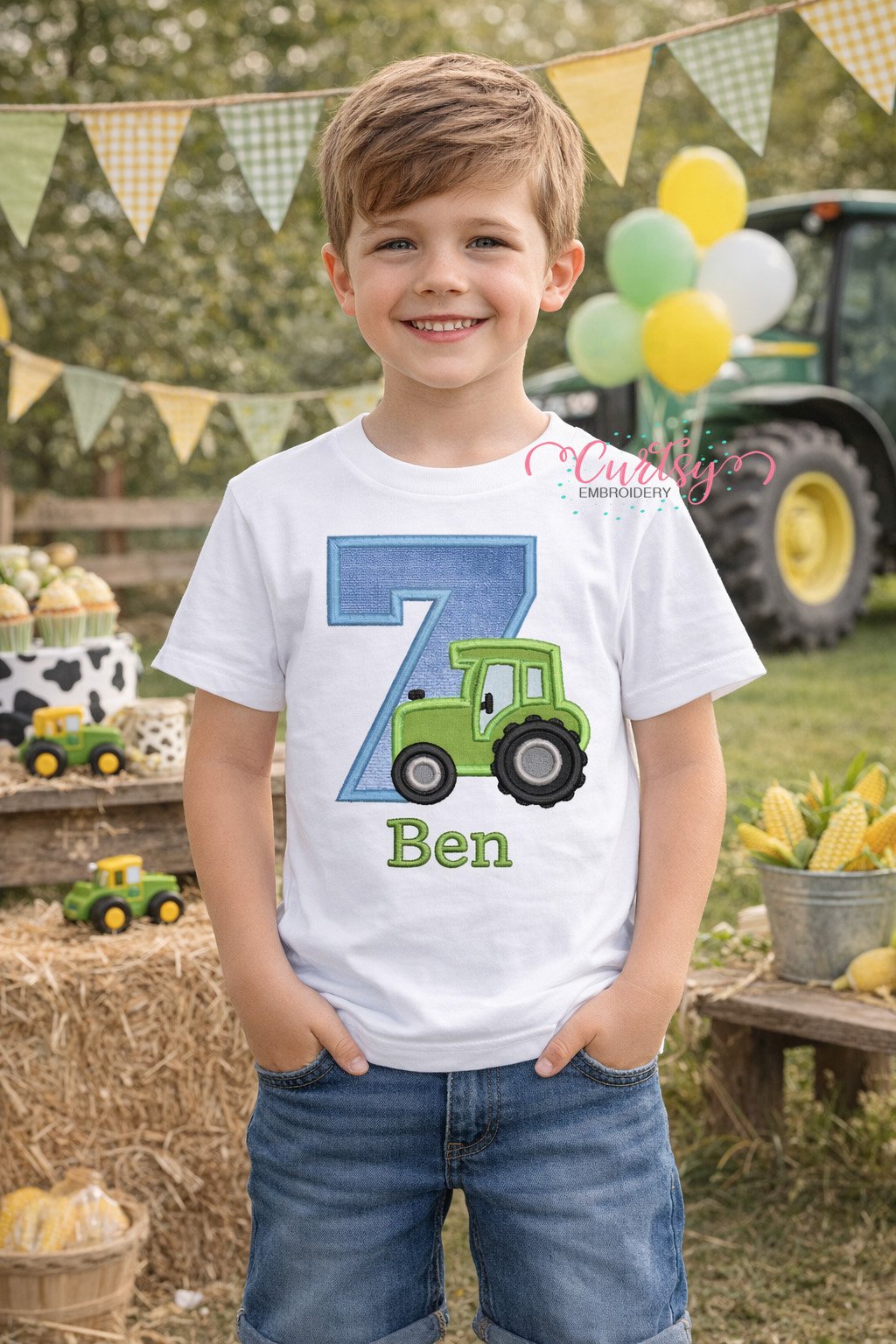 7th Birthday Tractor Applique Design _ Logo 2