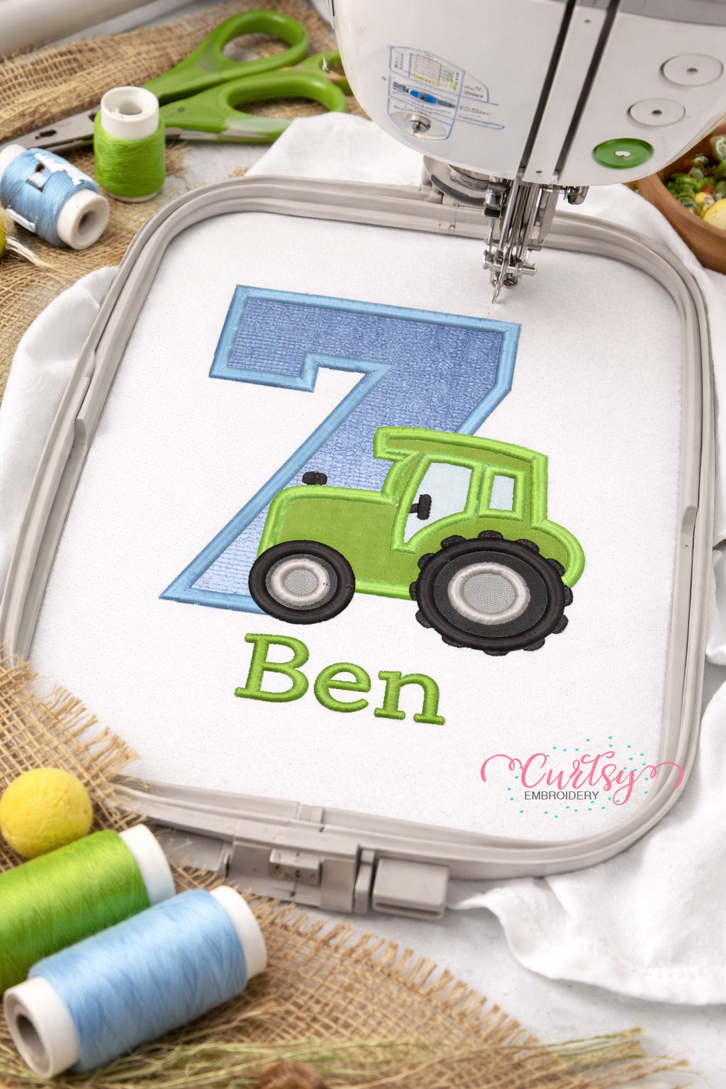 7th Birthday Tractor Applique Design _ Logo 3