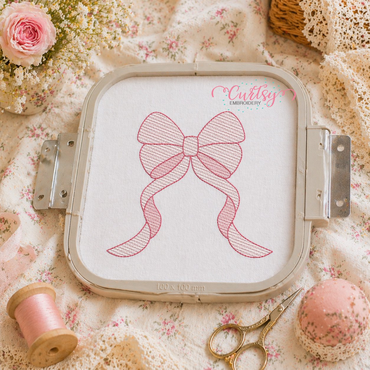 Coquette Bow Quick Stitch Embroidery Design _ Logo 3