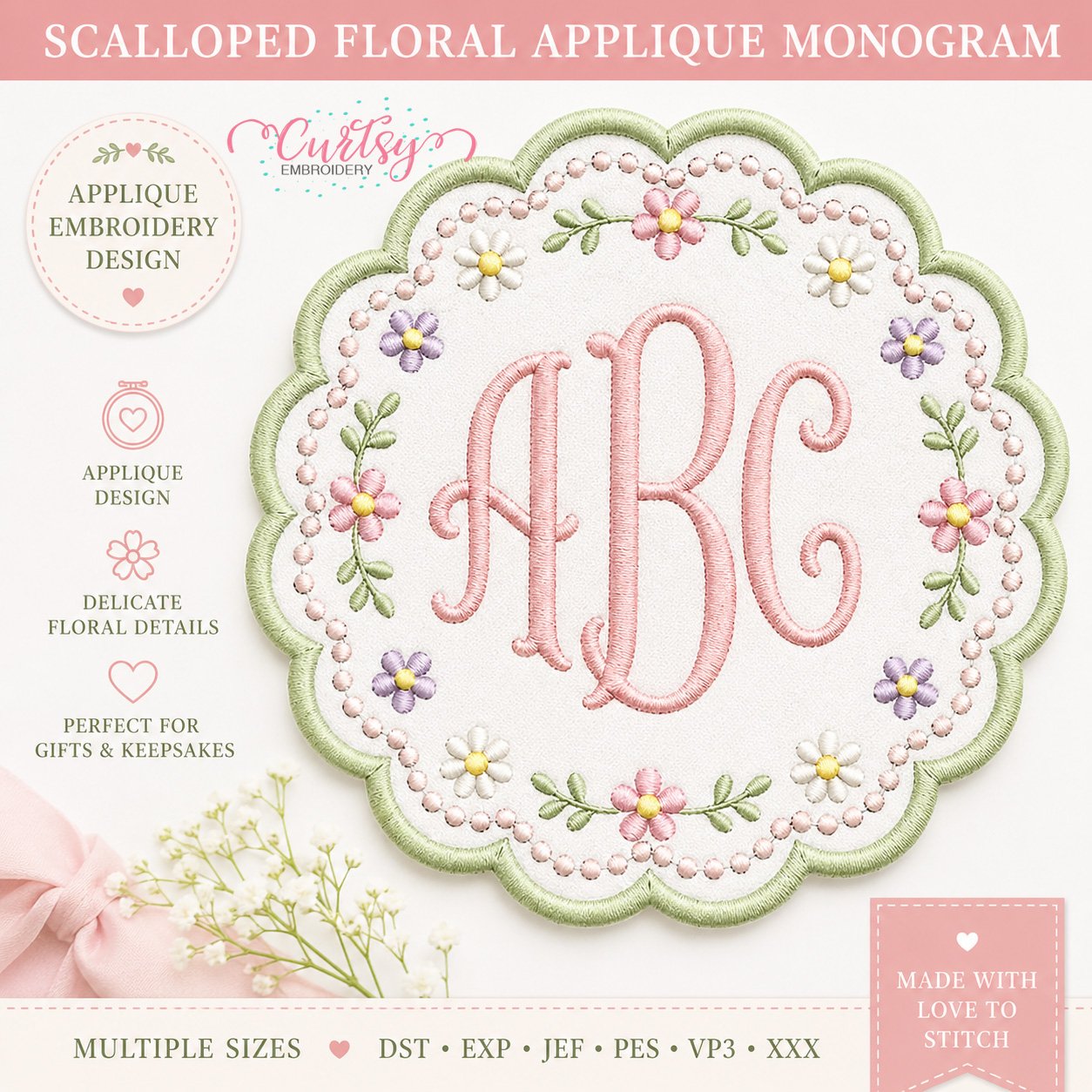 Scalloped Floral Frame Applique Design _ Logo 1