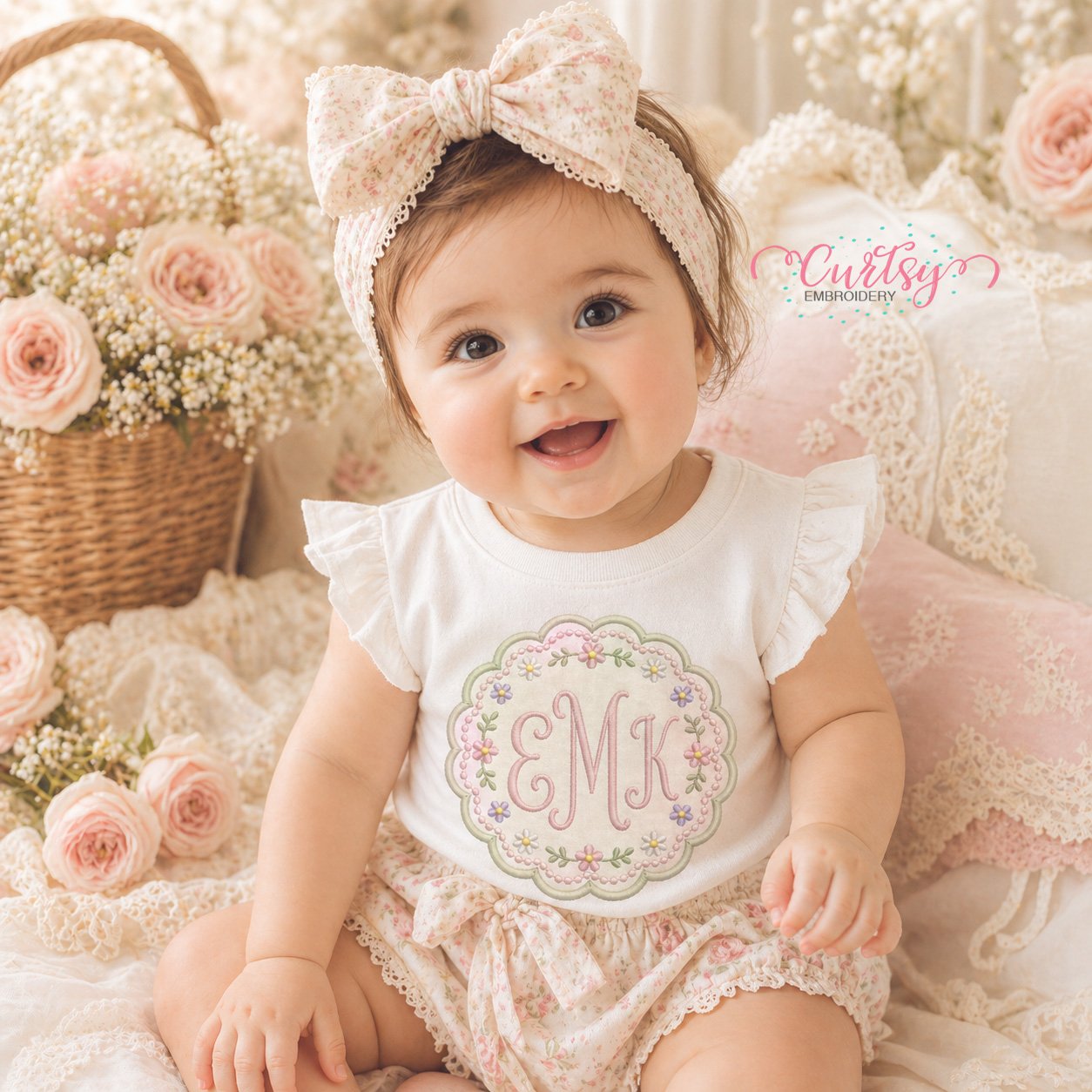 Scalloped Floral Frame Applique Design _ Logo 2