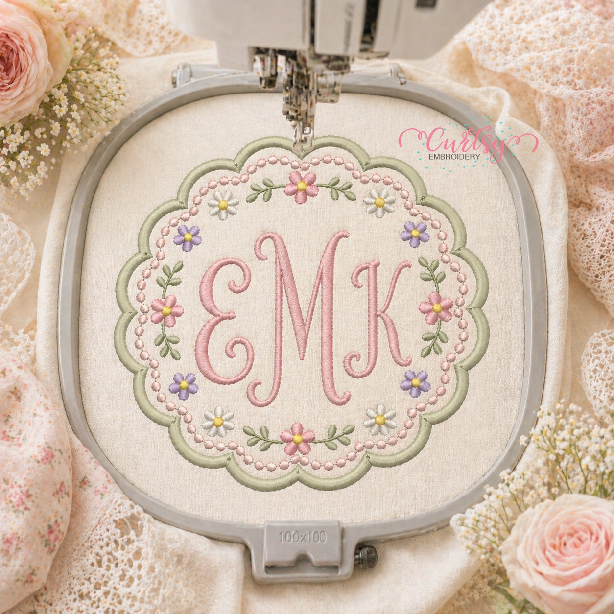 Scalloped Floral Frame Applique Design _ Logo 3