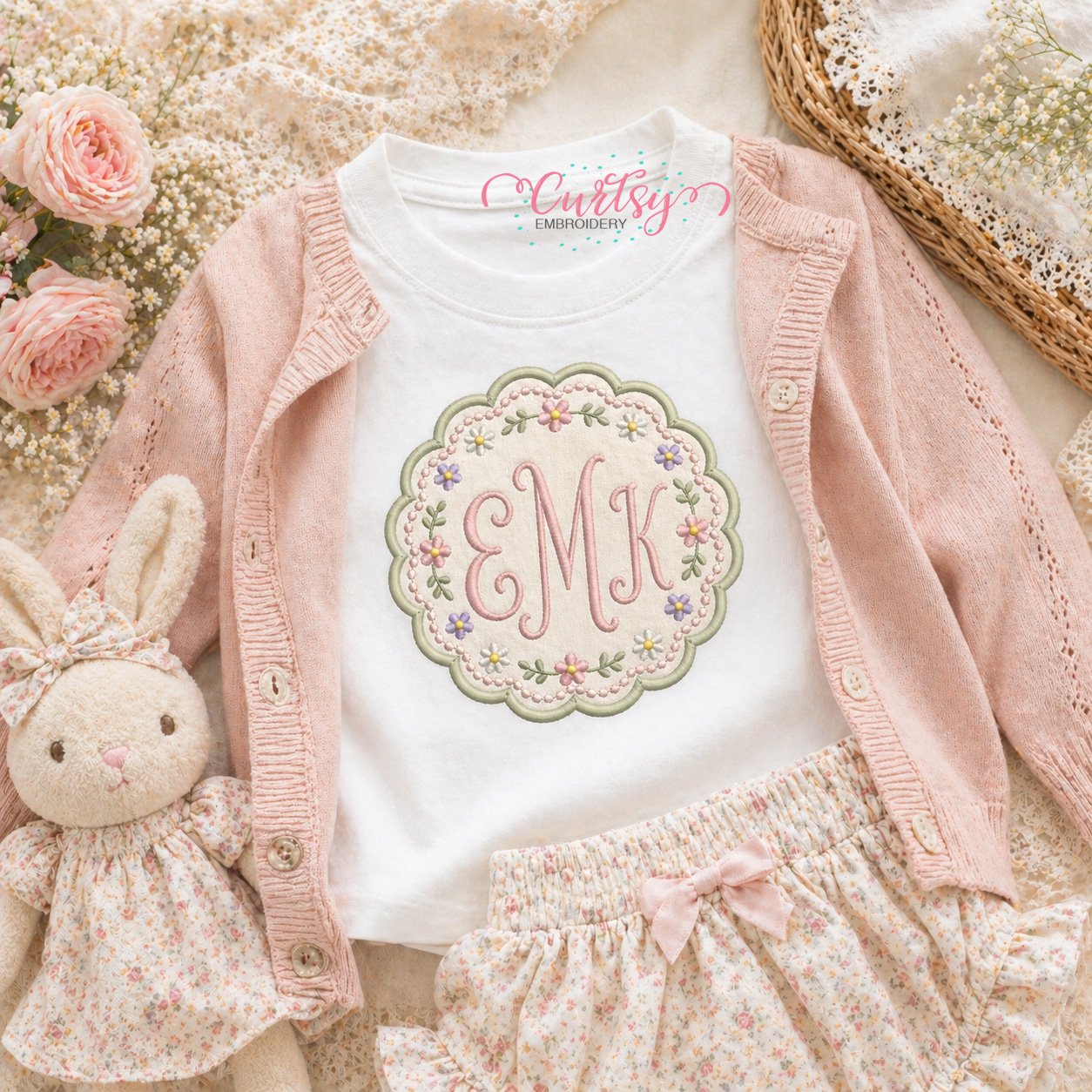 Scalloped Floral Frame Applique Design _ Logo 4