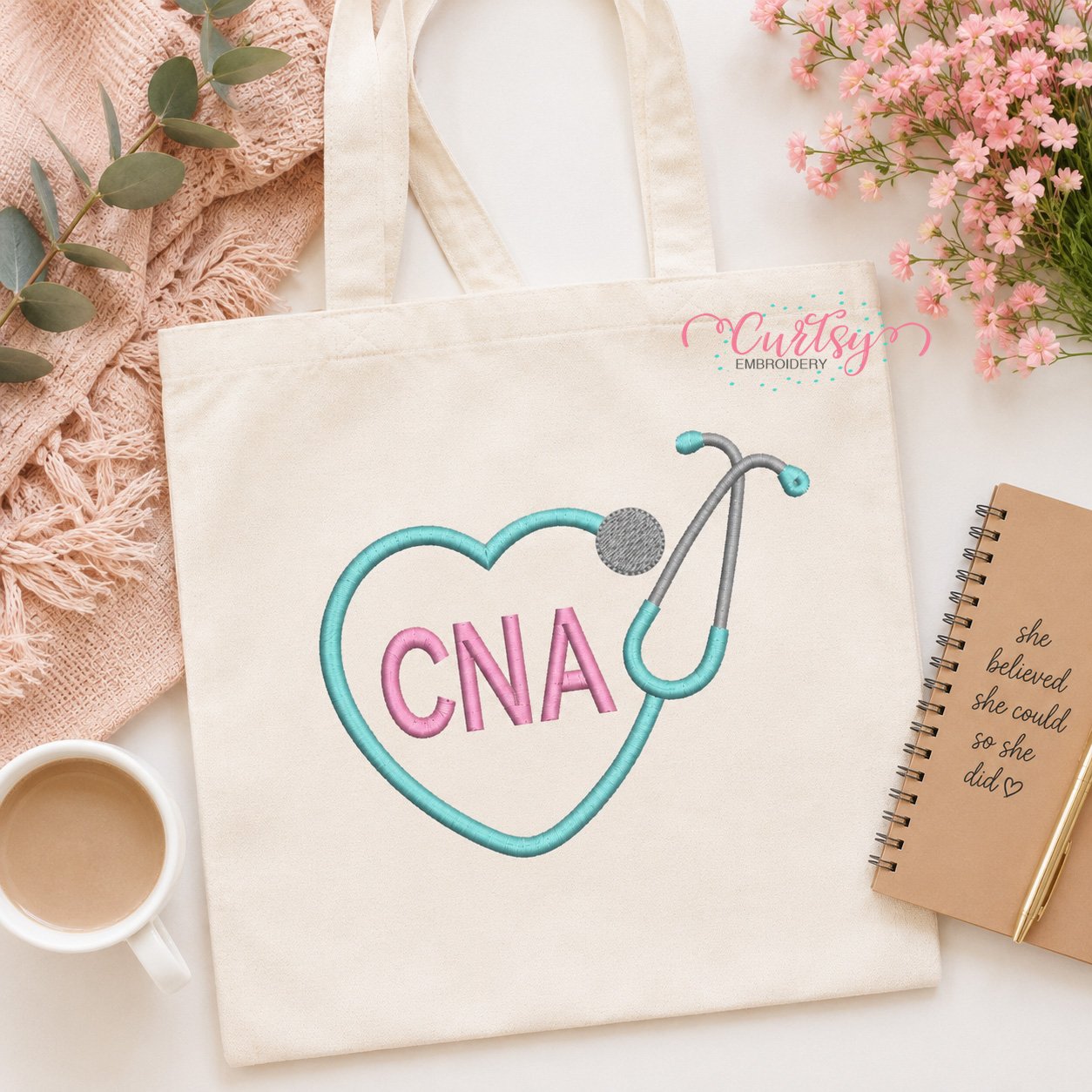 CNA Heart Stethoscope Embroidery Design _ Logo 1 CNA Heart Stethoscope Embroidery Design _ Logo 1