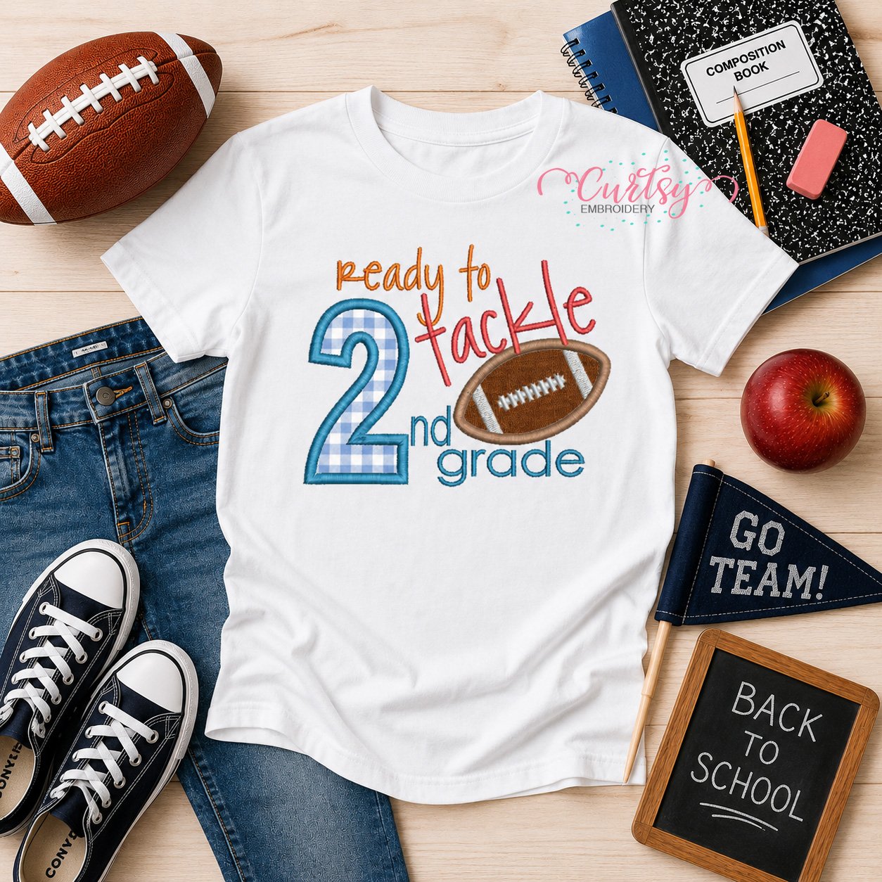 Ready to Tackle 2nd Grade Applique Design _ Logo 1