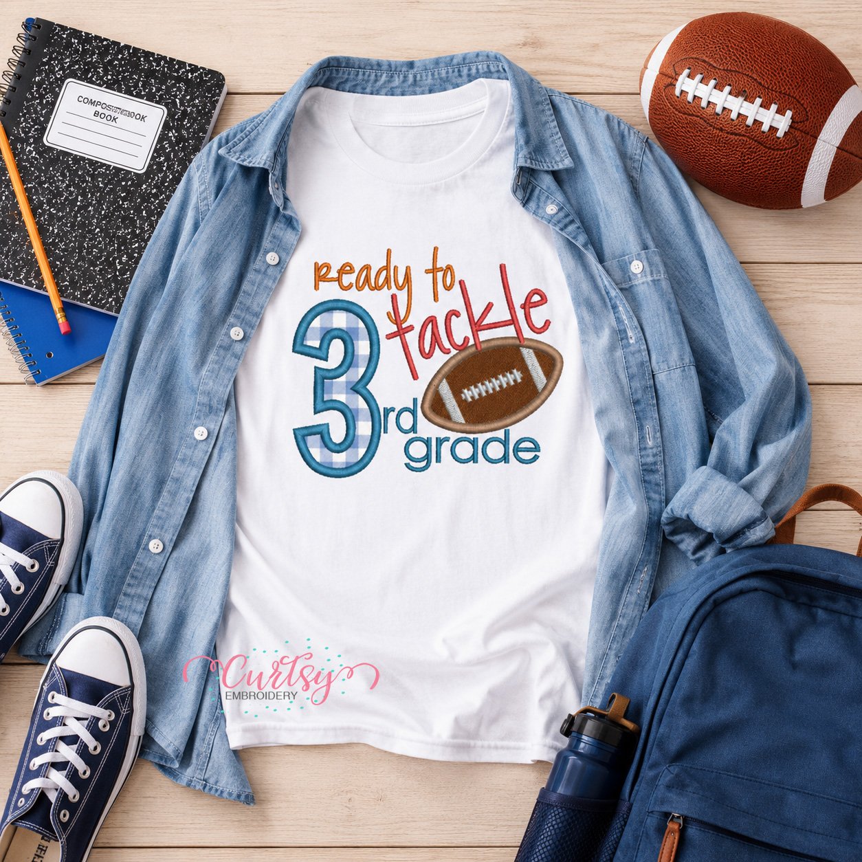 Ready to Tackle 3rd Grade Applique Design _ Logo 1