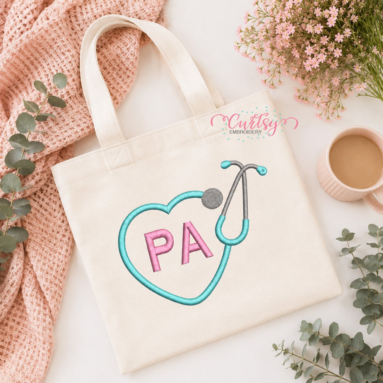 Stethoscope Heart PA Embroidery Design _ Logo 1 Stethoscope Heart PA Embroidery Design _ Logo 1