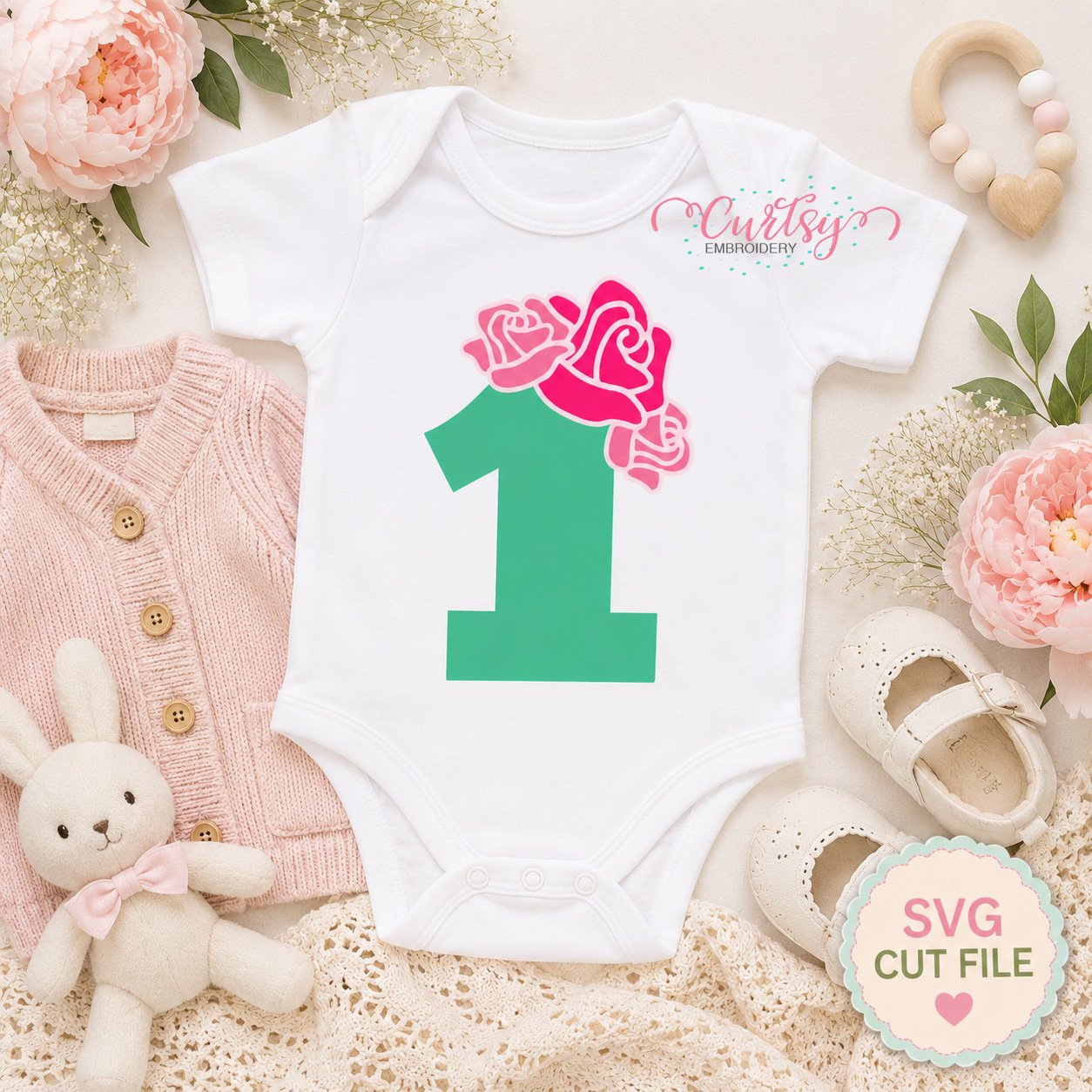 1st Birthday Roses SVG Cutting File _ Logo 1
