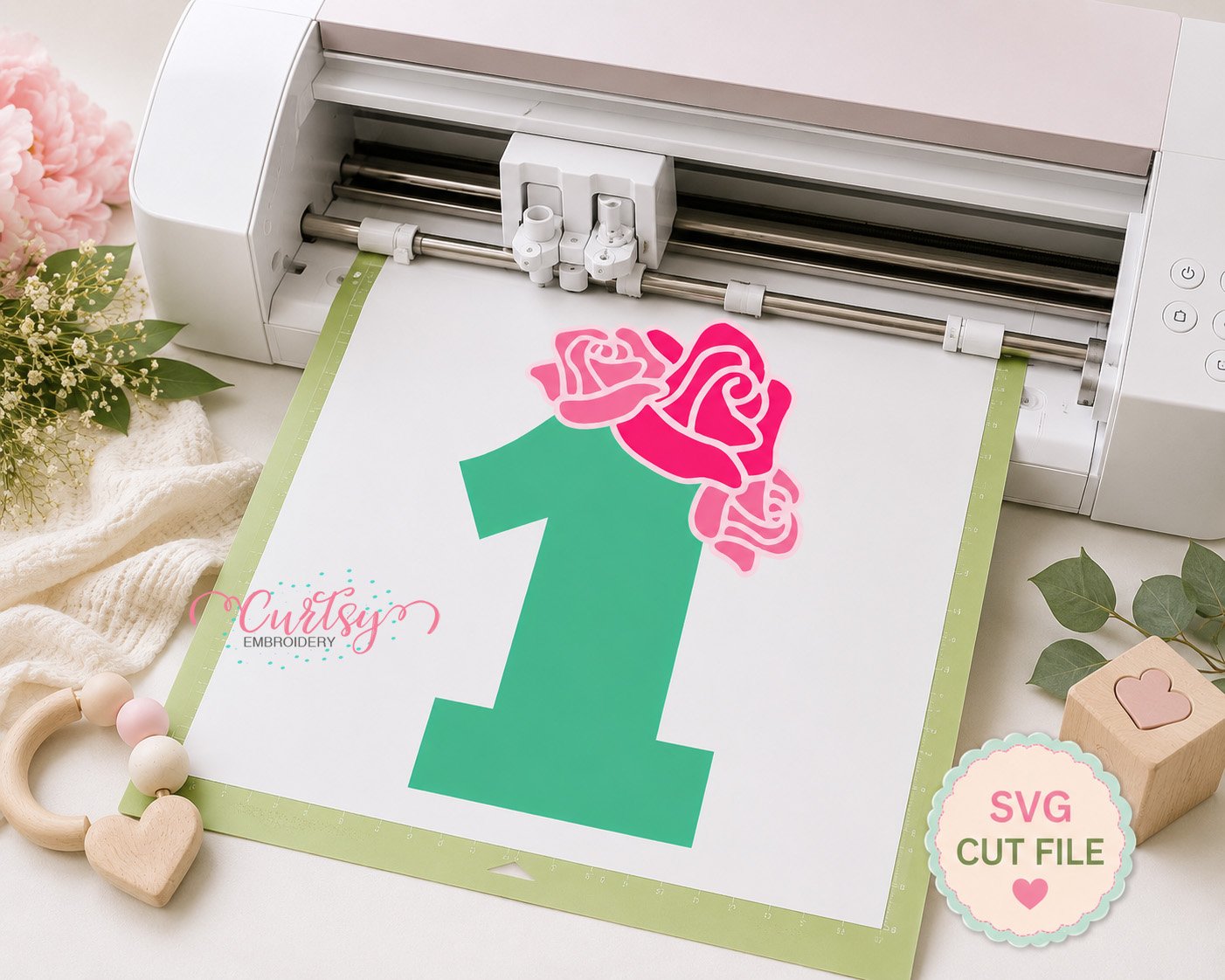 1st Birthday Roses SVG Cutting File _ Logo 2