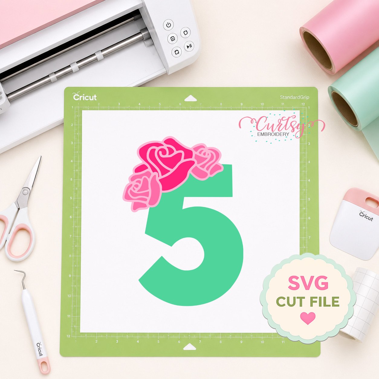 5th Birthday Roses SVG File _ Logo 2