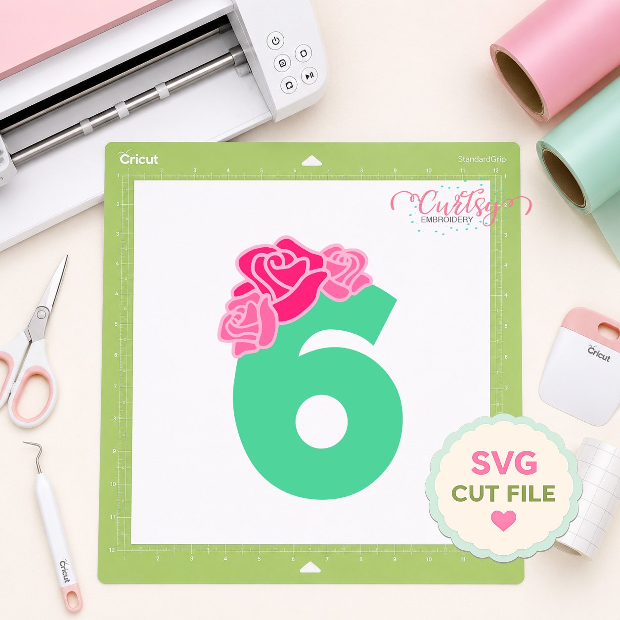 6th Birthday Roses SVG File _ Logo 2