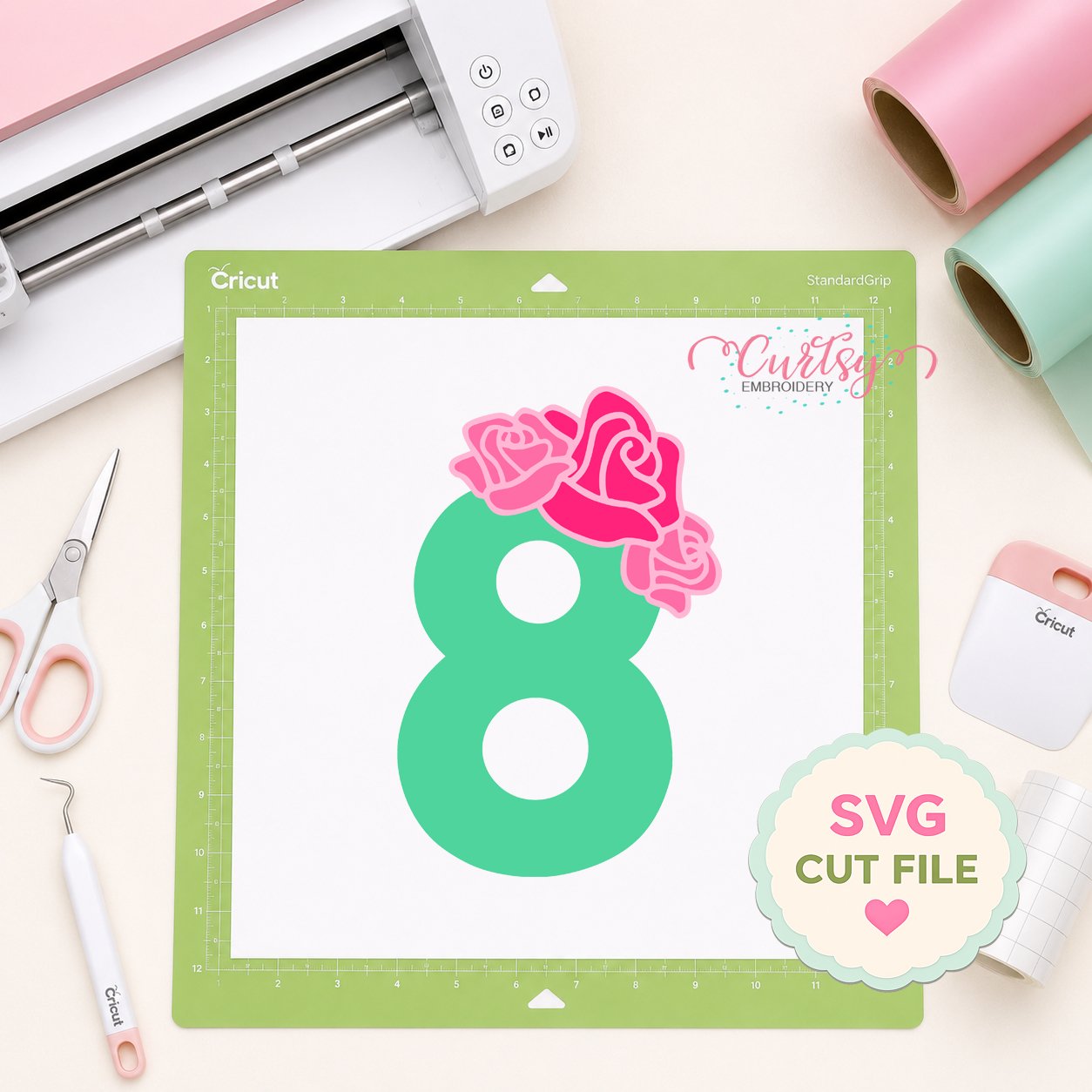 8th Birthday Roses SVG File _ Logo 2